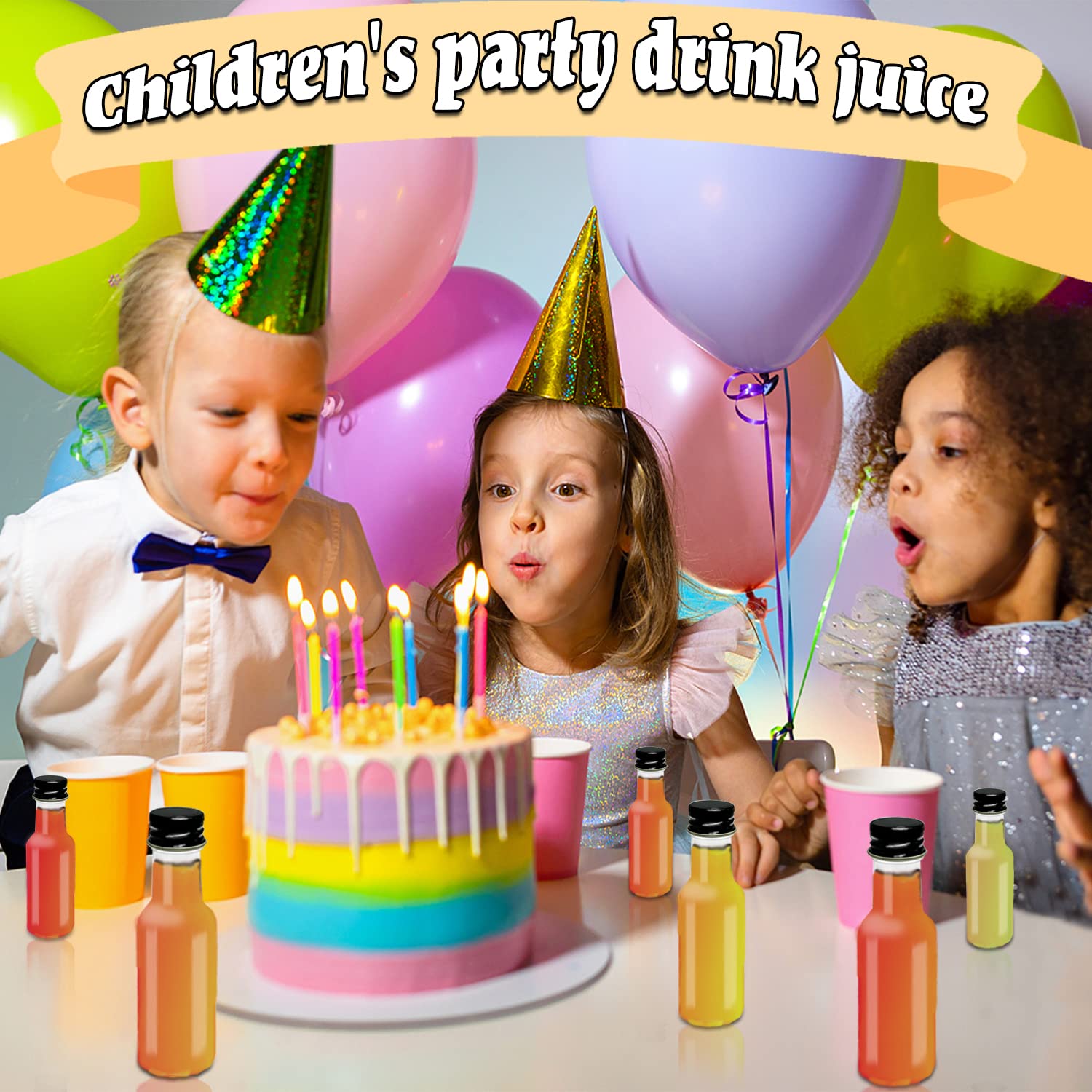 50 Pack 1.7oz Mini Liquor Bottles with Black Screw Caps - Reusable Plastic Alcohol Shot Bottles for Cocktails, Baby Showers, Weddings & Parties - Includes 10 Funnels for Easy Filling