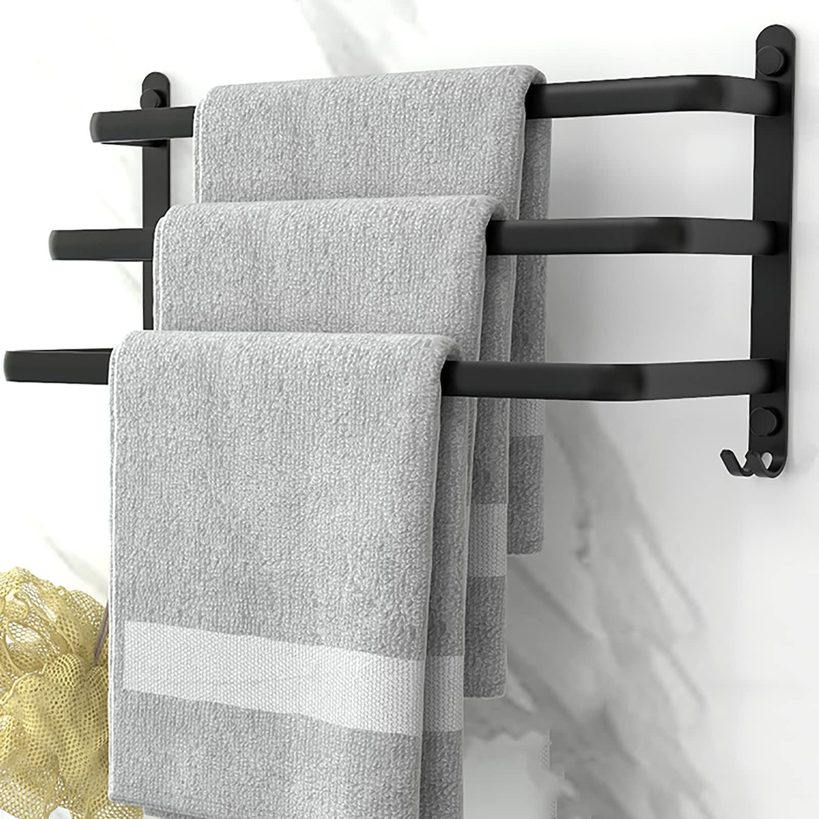KEPMOGOH 3-Tier Matte Black Wall-Mounted Towel Rack - Aluminum Bathroom Towel Shelf for Kitchen, Hotel & Shower Room - 50cm Tea Towel Bar (Perfect for Small Spaces & Modern Home Decor)