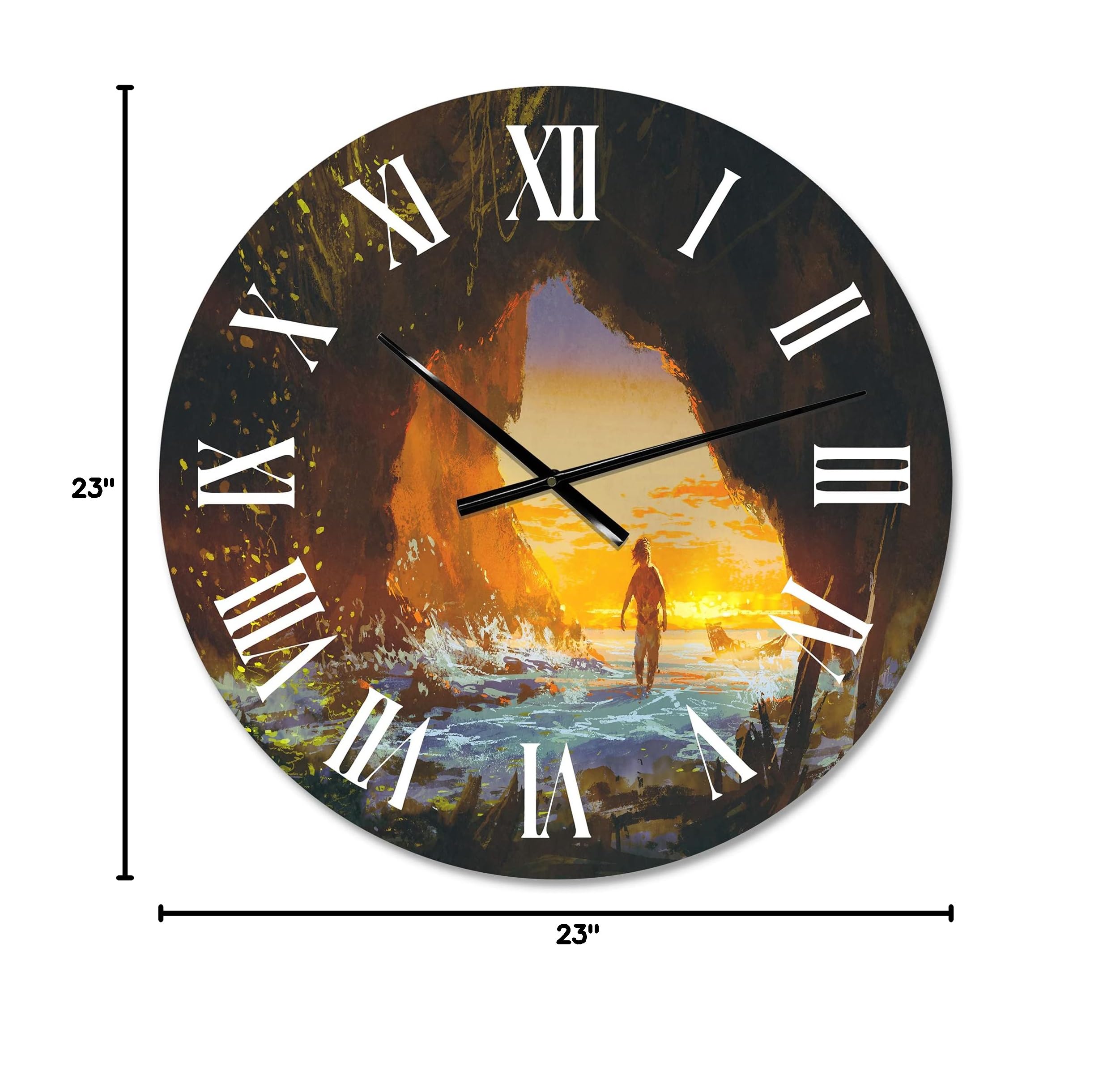 Large Coastal Wall Clock - 'Man Walking in Sea Cave at Sunset' - Nautical & Nature Decor for Living Room, Bedroom, Office | Perfect for Beach House, Coastal Theme & Home Décor