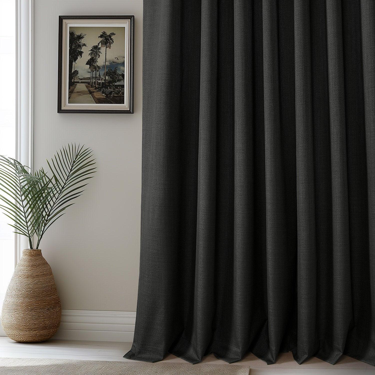 Black Vienna Basic Linen Blackout Curtains - Set of 2 Panels for Bedroom & Living Room Window Treatments | Light Blocking, Noise Reducing, Thermal Insulated Drapes