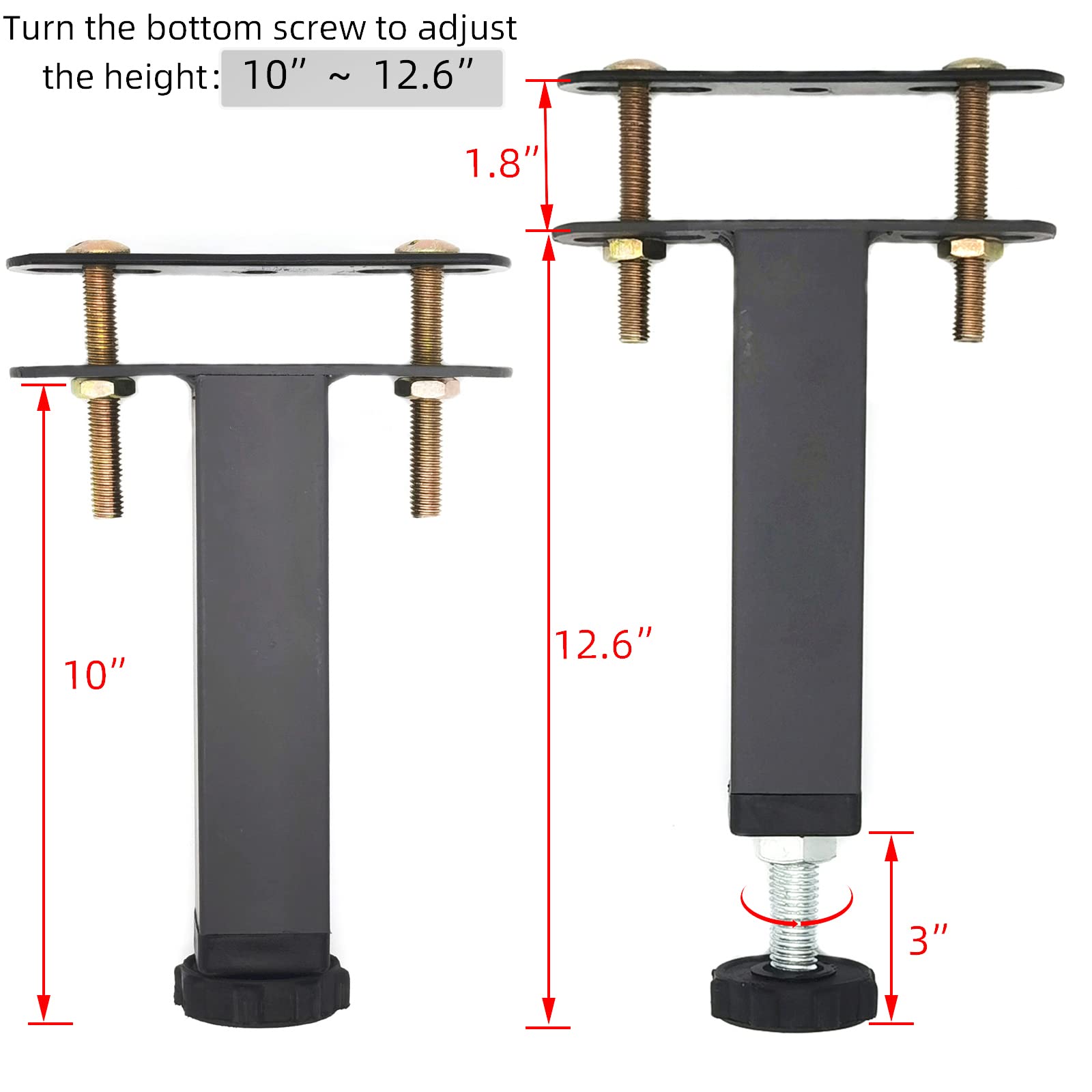 2PCS Adjustable Metal Bed Frame Support Legs (10