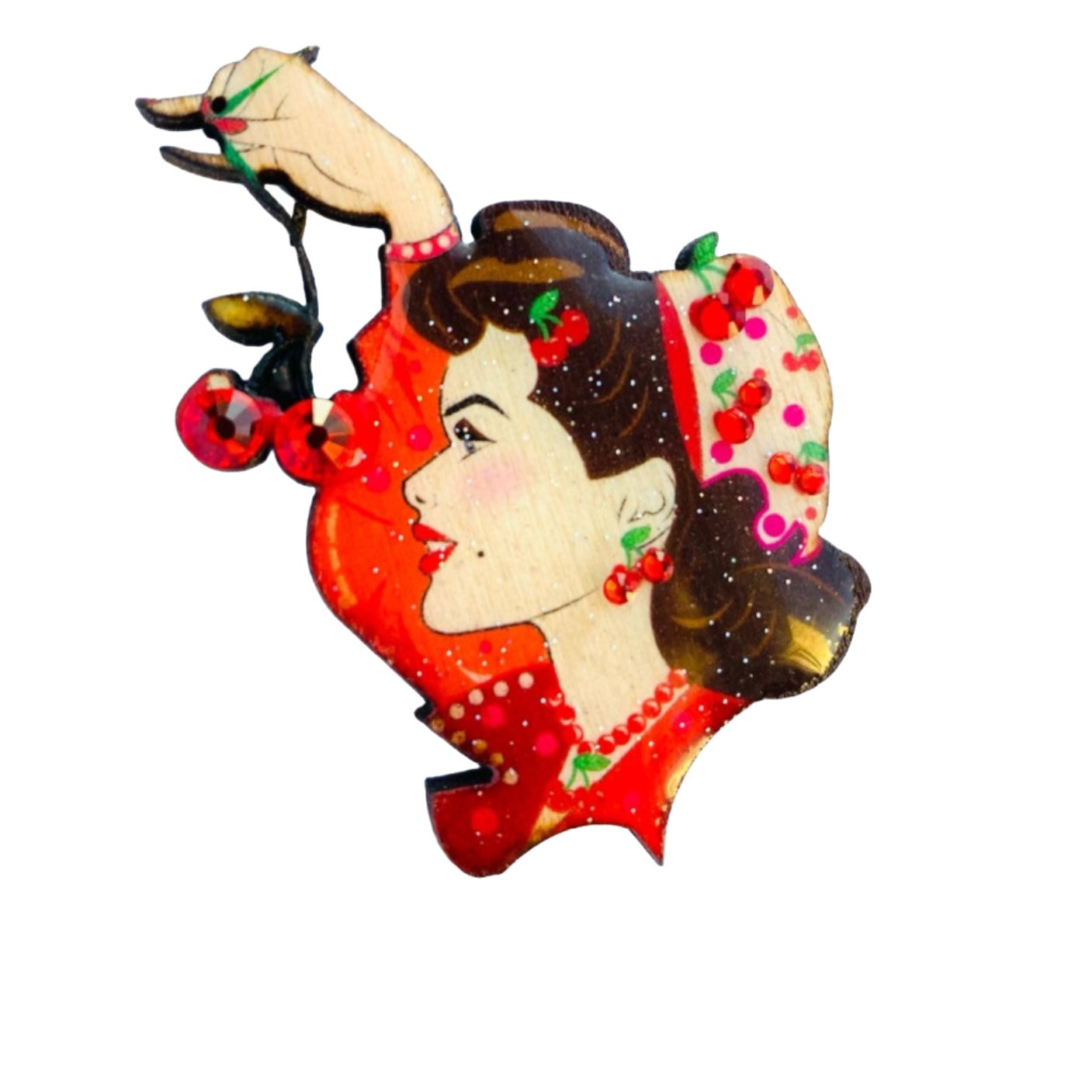 Cherry My Darling Mini Brooch by Rosie Rose Parker - Vintage Floral Pin for Women's Jackets, Bags & Hats - Perfect for Weddings, Parties & Everyday Fashion Accessories