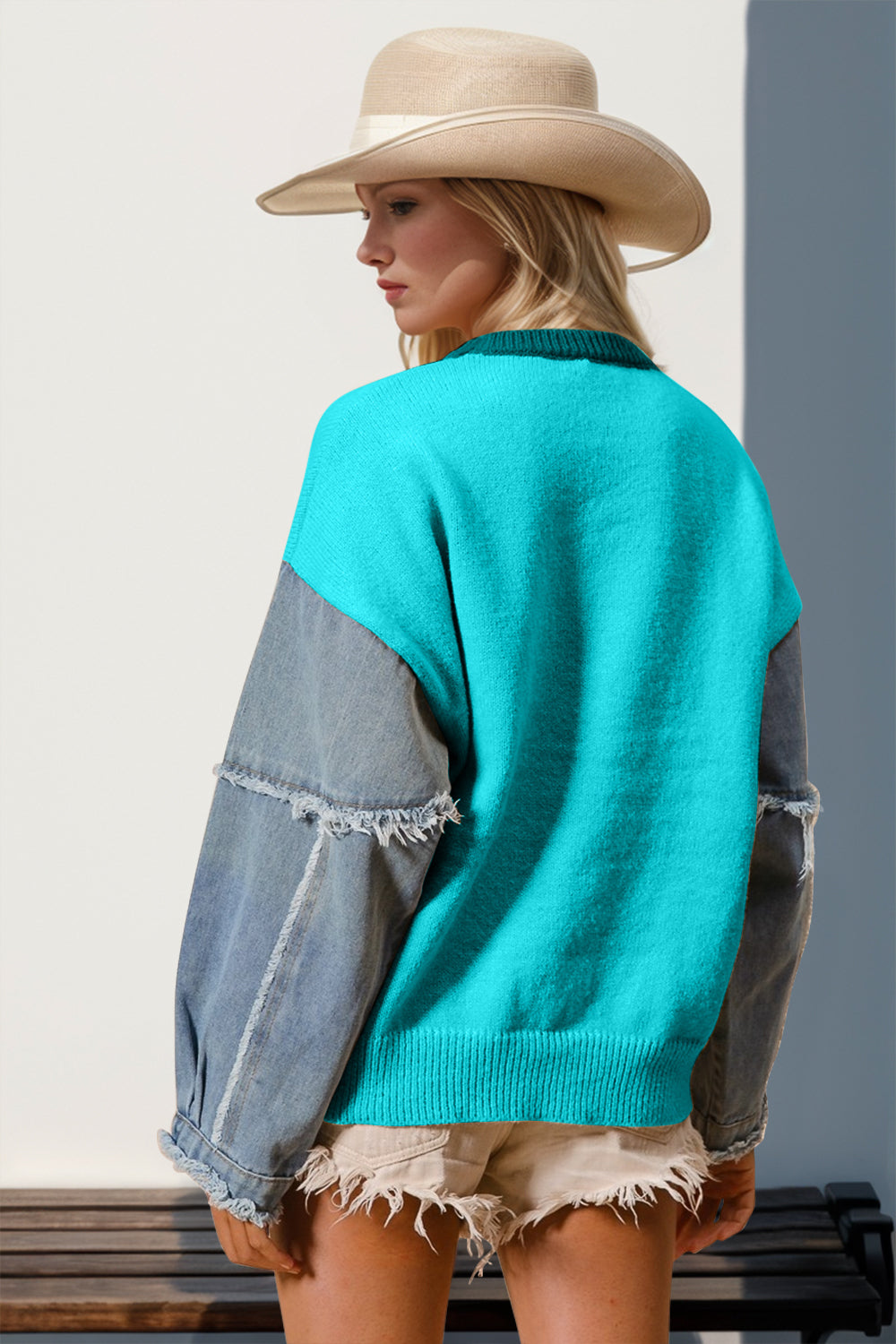 Full Size Star Pattern Raw Edge Long Sleeve Sweater for Women - Cozy Winter Pullover with Unique Design for Casual Outfits & Holiday Parties