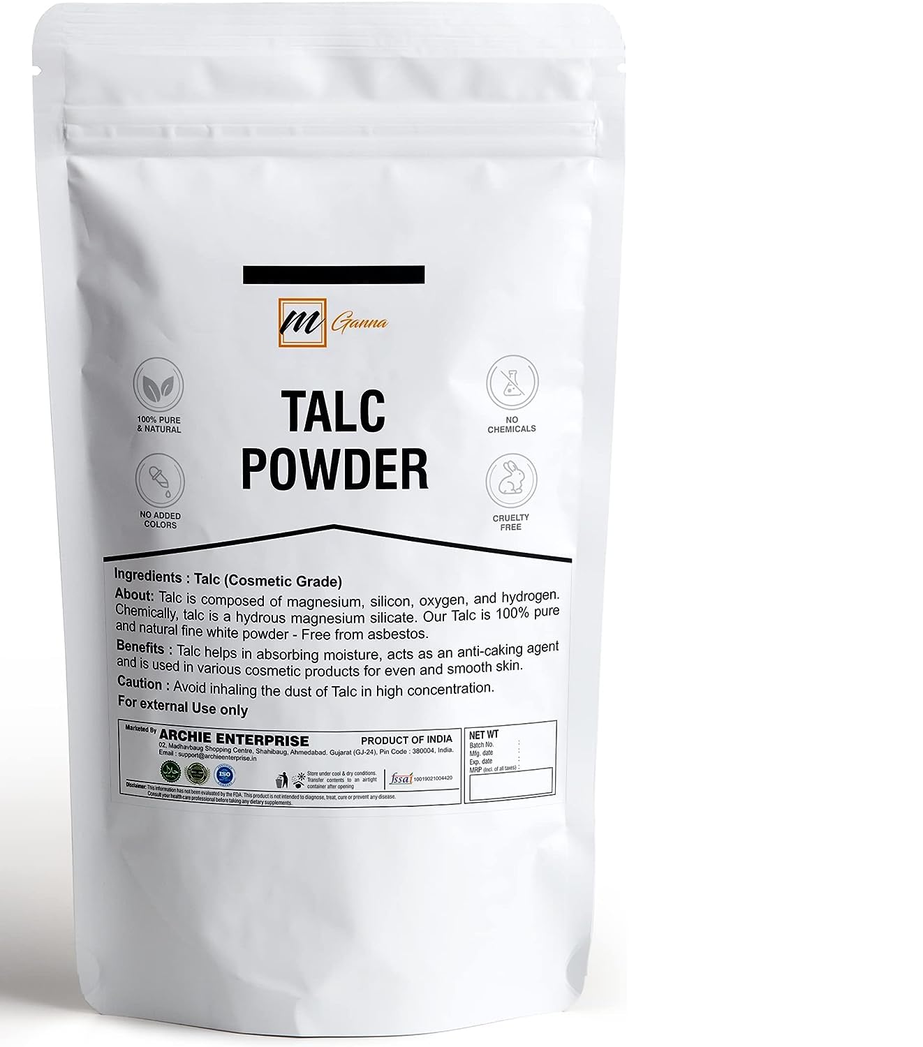 mGanna 100% Natural Talc Powder - 1 LBS (454g) for Makeup, Cosmetics & Skincare | Perfect for Face Powder, Body Powder & DIY Cosmetic Formulations