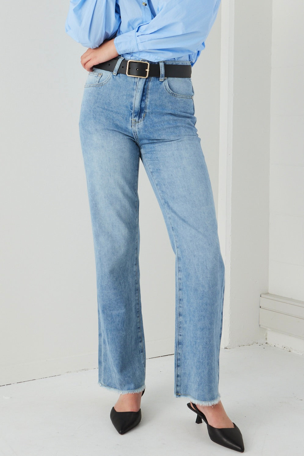 Juniper Mid Blue High Waist Wide Leg Jeans for Women - Comfortable Stretch Denim Pants with Flared Fit - Perfect for Casual Outings, Work & Date Nights