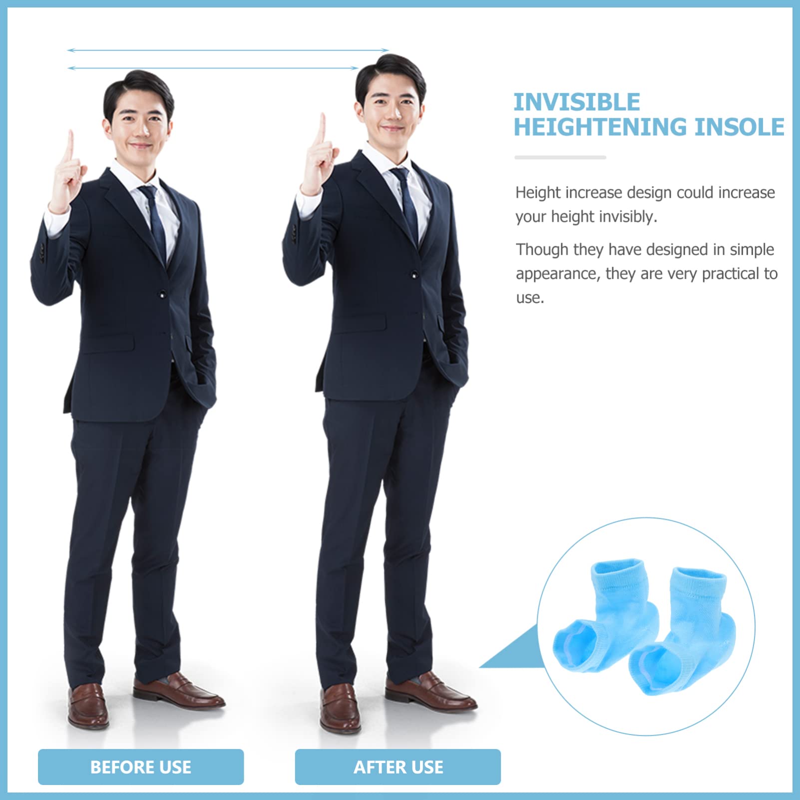 1 Set Invisible Height Increase Insoles - Heel Cups & Plantar Support for Men & Women - Comfortable Foot Protectors & Sock Pads - Perfect for Work, Dating & Daily Wear
