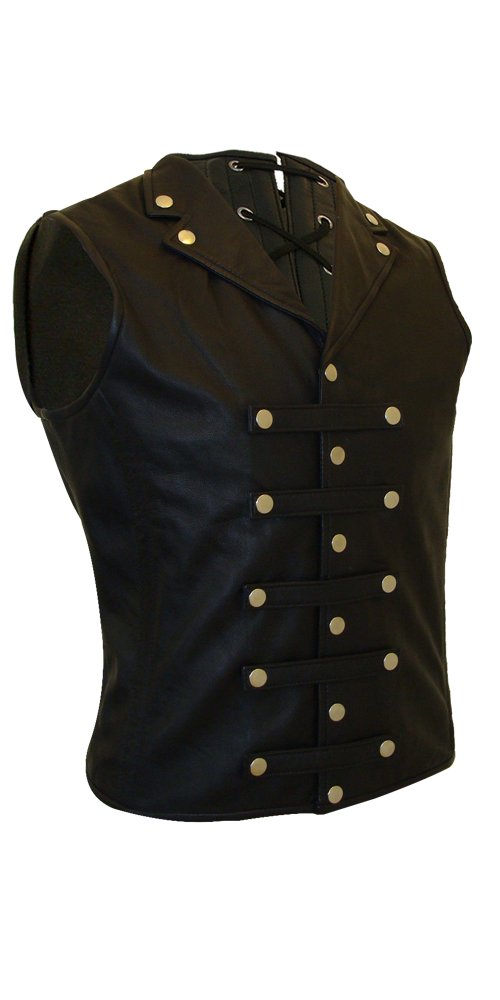 Men's Black Leather Waistcoat Vest - Victorian Style Steel Boned Corset for Gothic & Military Fashion | Perfect for Steampunk Costumes, Cosplay & Alternative Fashion Events