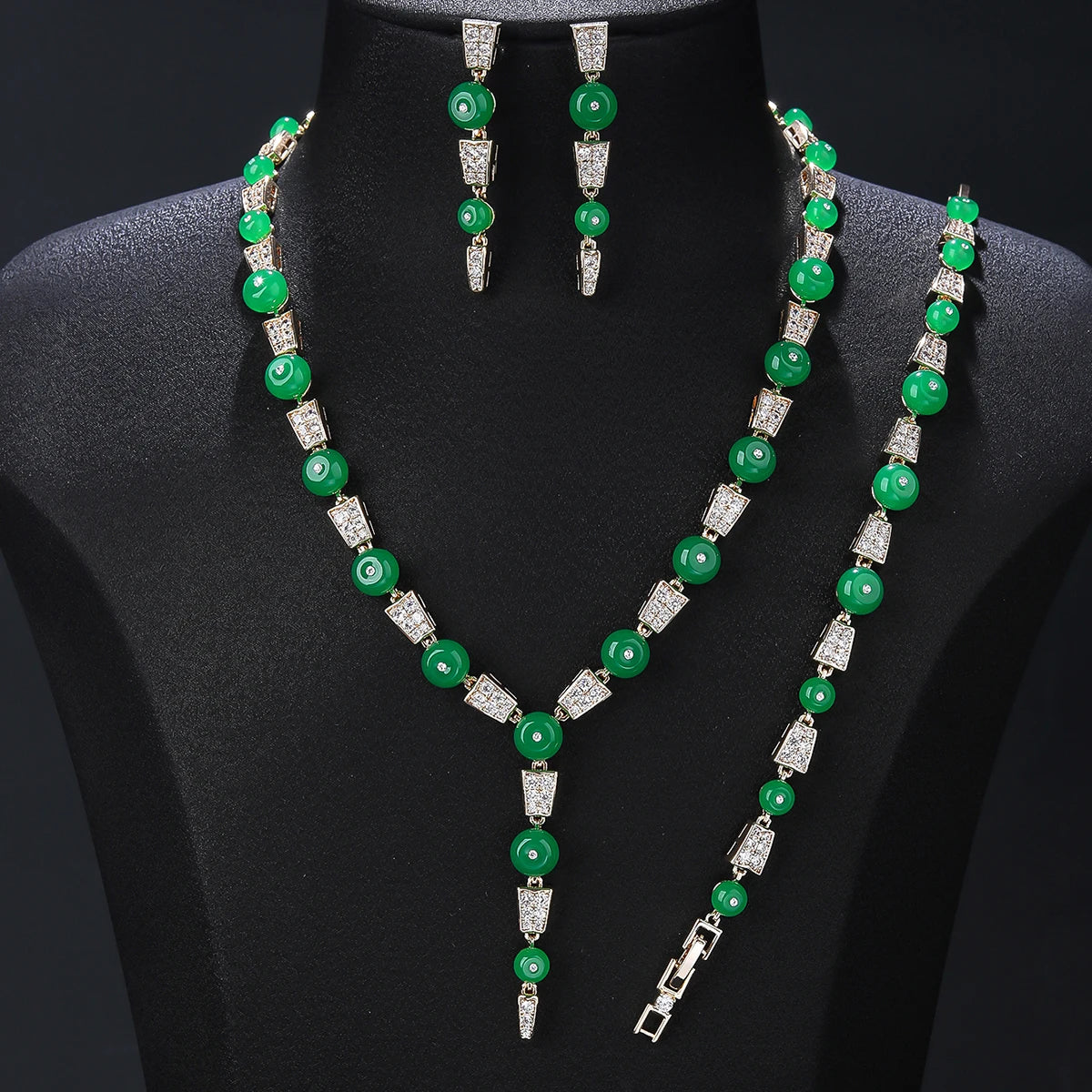 3 PCS Cubic Zirconia Imitation Chalcedony Jewelry Set for Women - Necklace, Earrings & Bracelet | Elegant Party Jewelry & Costume Accessories | Perfect for Weddings, Prom & Evening Events