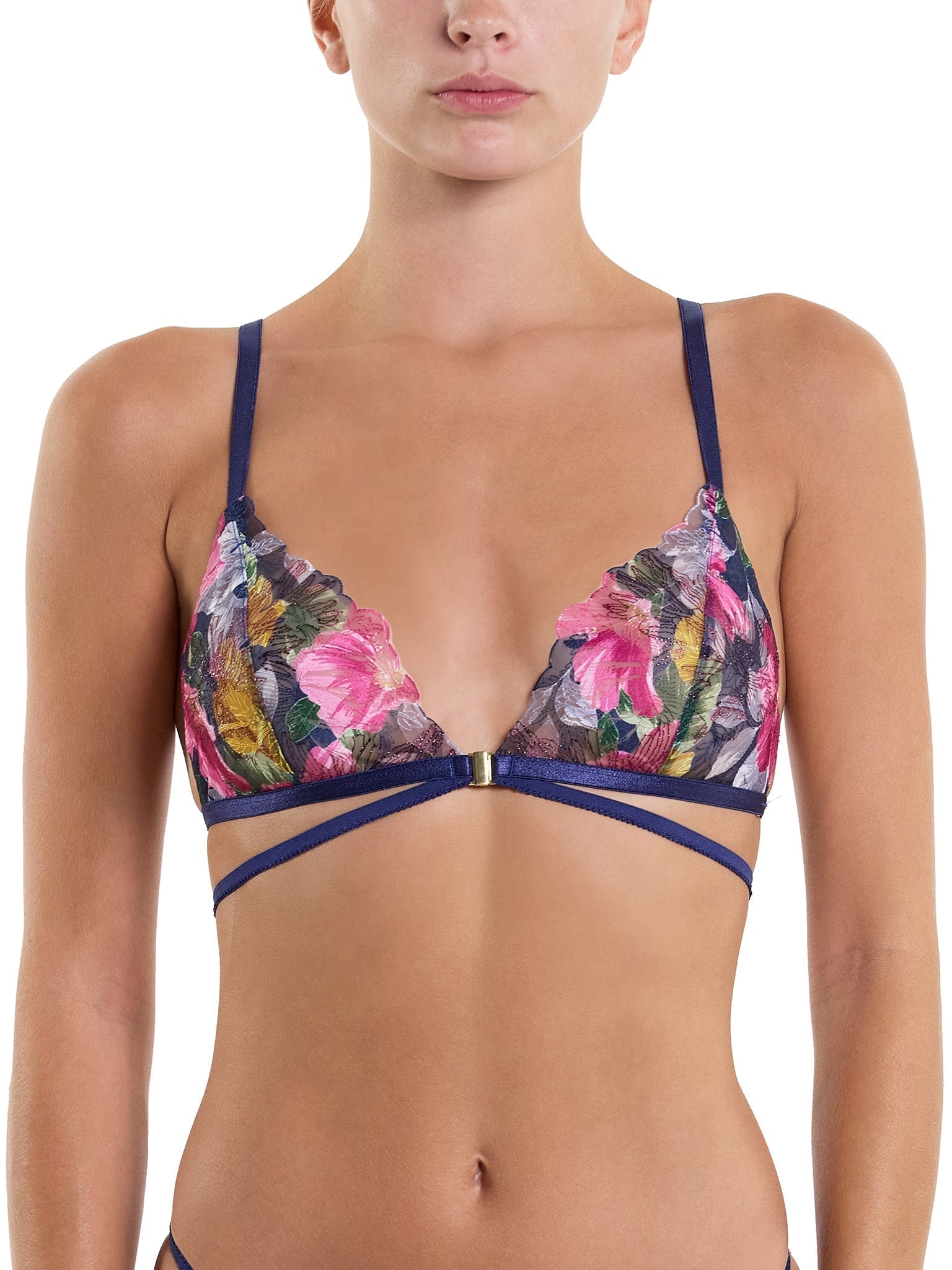 Wildly Blooming Strappy Triangle Bralette - Comfortable Lace Bralette for Women, Sexy Underwire-Free Bra, Perfect for Yoga, Lounge & Everyday Wear
