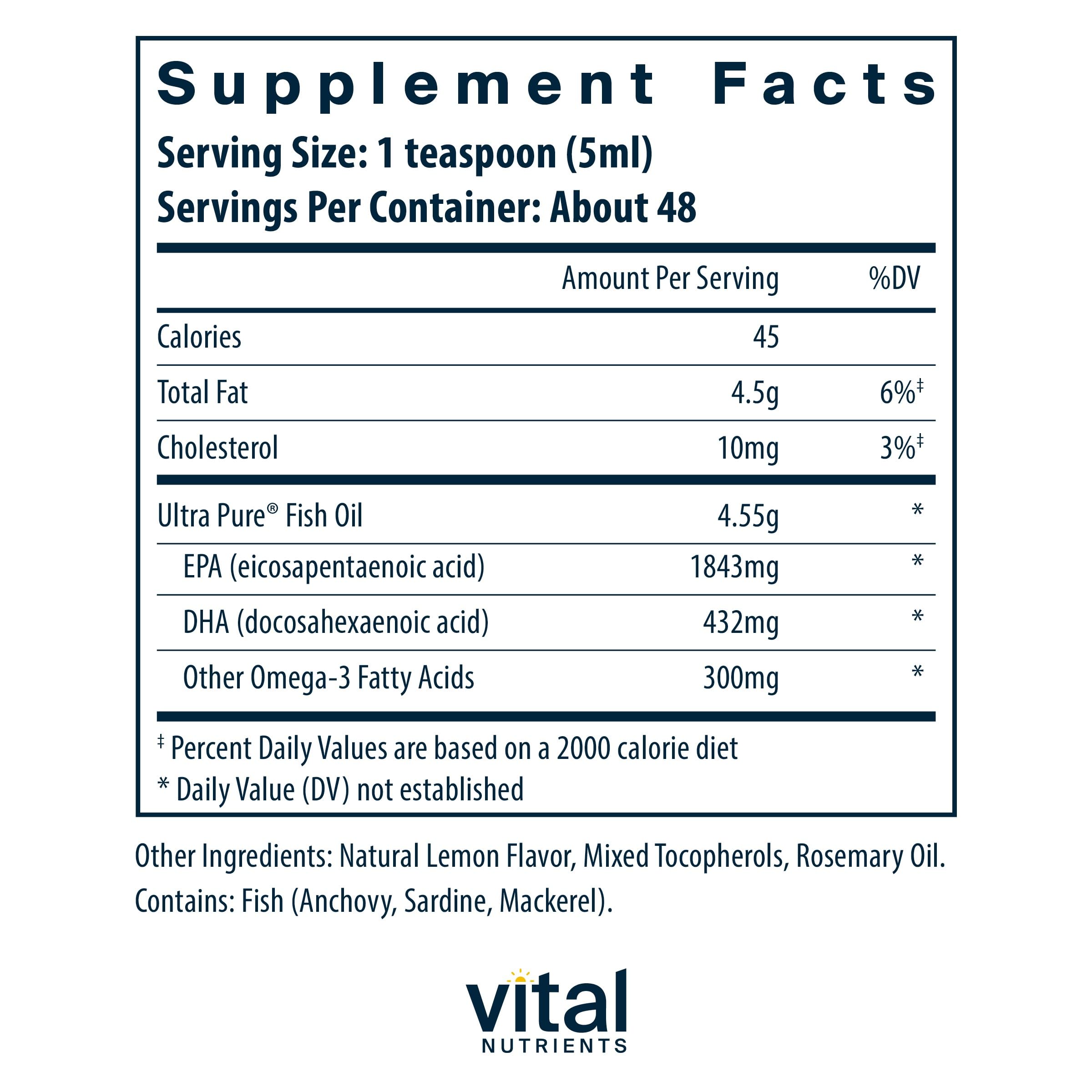 Ultra Pure Pharmaceutical Grade Fish Oil 2600 - High Potency Deep Sea Omega-3 Supplement for Cardiovascular Support - Natural Lemon Flavor - 8 Fl Oz Bottle - Supports Heart Health, Brain Function & Joint Mobility - Perfect for Daily Wellness Routine & Active Lifestyle