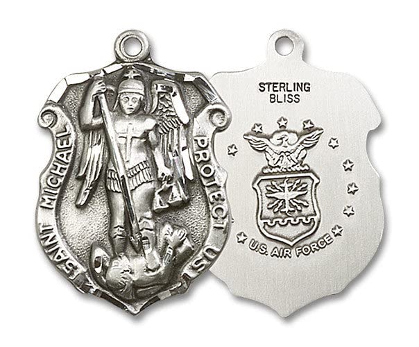St. Michael Air Force Medal Pendant Necklace - Military Gift for Men & Women - Made in USA - Perfect for Veterans Day, Military Appreciation & Religious Occasions