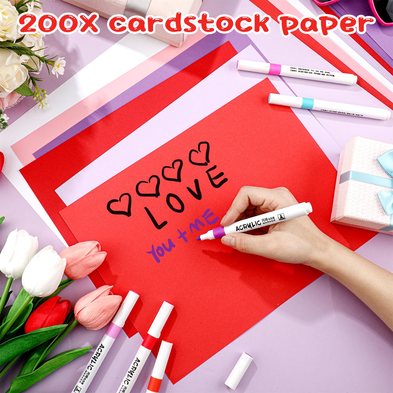 Dispowreath 200 Sheets Valentine's Day Cardstock Paper 8.5 x 11 Inches - Premium Red & Pink Scrapbook Paper for DIY Crafts, Greeting Cards, Invitations, Scrapbooking - Perfect for Valentine's Day Decorations, School Projects, and Party Supplies