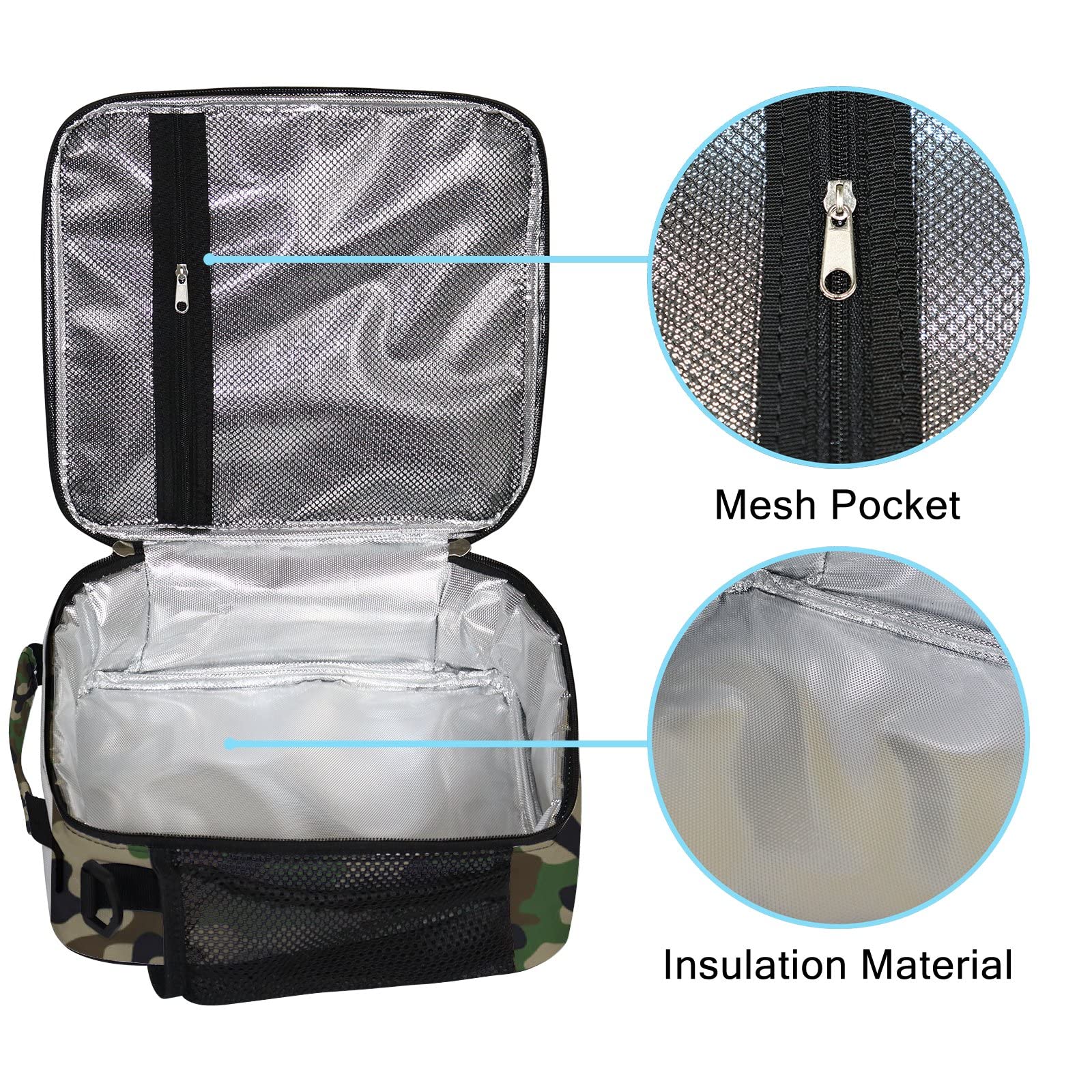 Vantaso Insulated Lunch Box Bag - Black Green Camouflage Cooler Bag for Men, Women & Kids | Leakproof & Thermal | Perfect for Picnic, Travel, School & Office Lunch