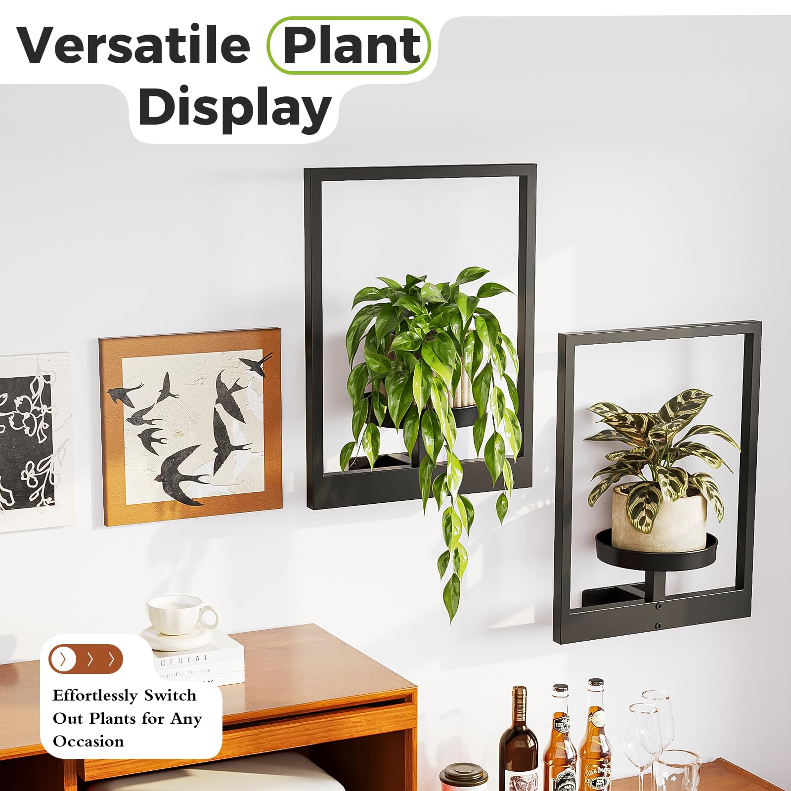 Bamworld 2 Pack Black Metal Wall Planters for Indoor & Outdoor Plants - Wall-Mounted Hanging Plant Holder with Patent Design - Perfect for Home Decor, Garden, Balcony, and Office Spaces