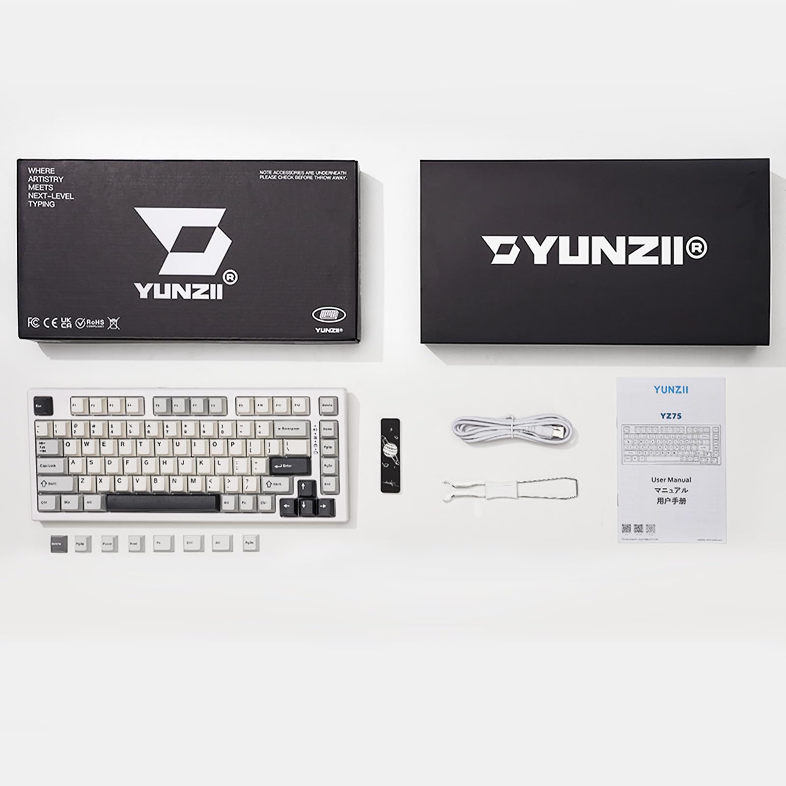 YUNZII YZ75 75% Hot Swappable Wireless Mechanical Keyboard - RGB Backlit, Bluetooth 5.0/2.4G/USB-C, Dye-Sub PBT Keycaps for Gaming, Office & Coding (Gateron G Pro Yellow, White) - Perfect for PC, Mac & Linux Users