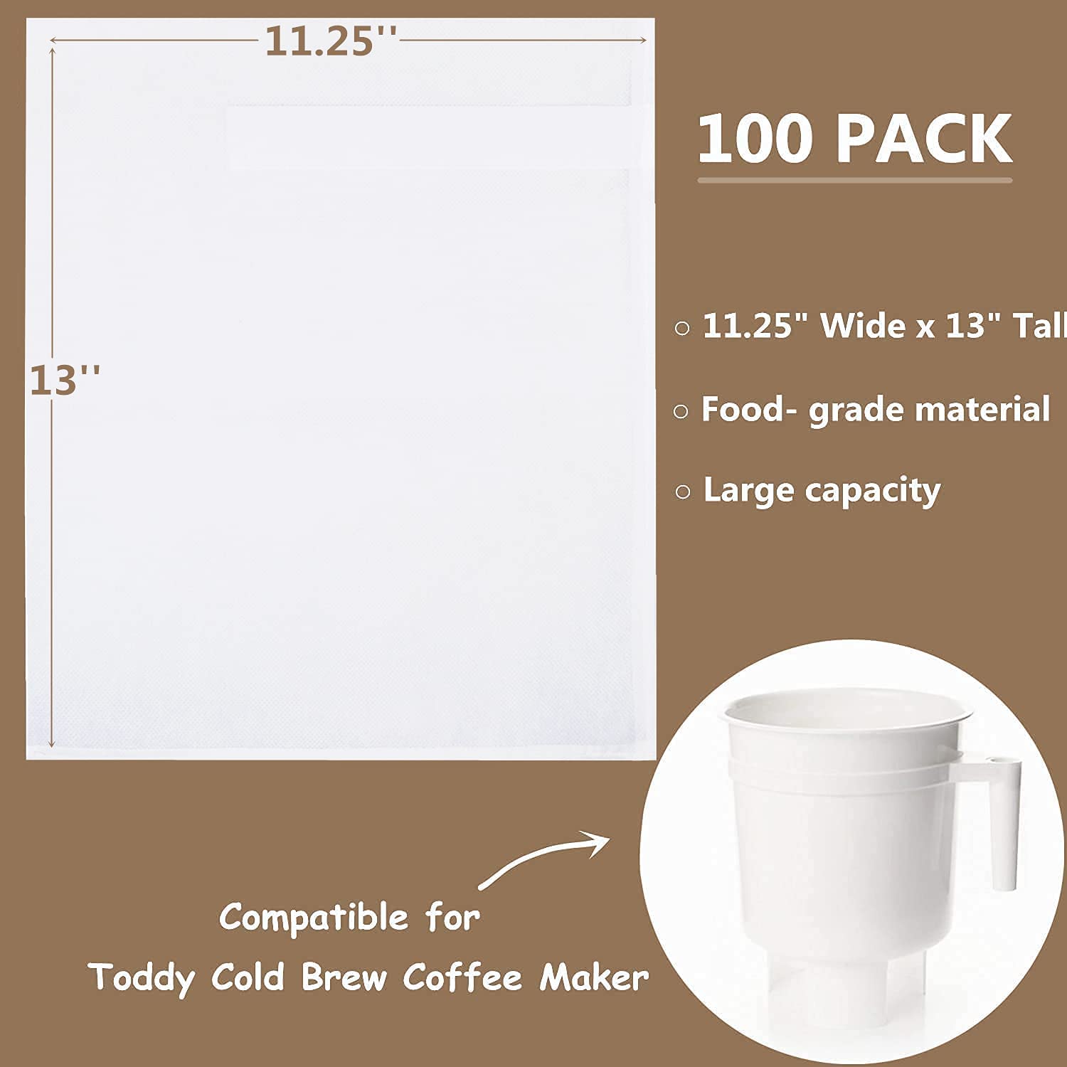 Premium Cold Brew Coffee Filter Bags - 100 Pack Disposable Brewing Bags for Home Cold Brew System (11.25