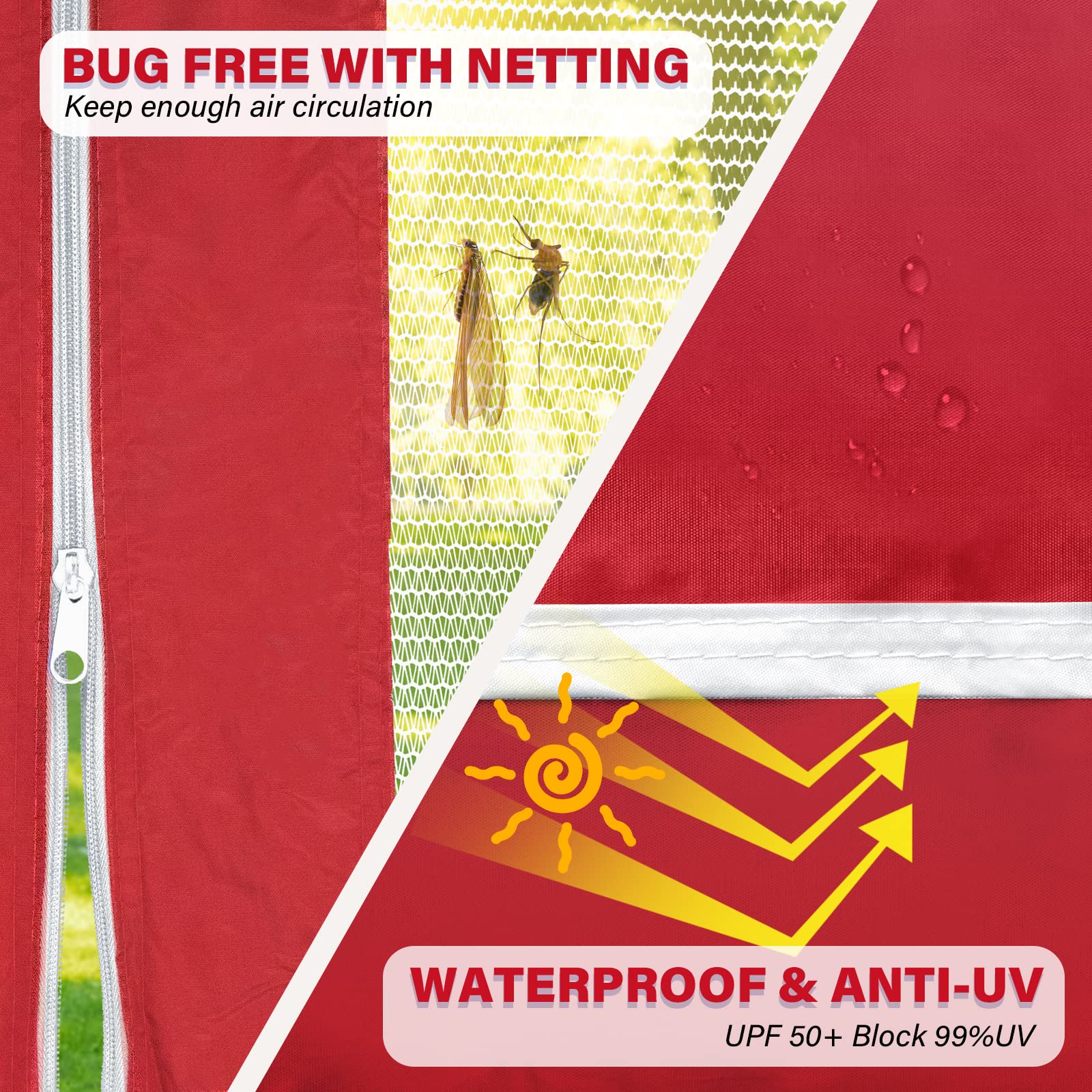 10x10 Pop Up Canopy Tent with Netting Screen - Easy Setup Outdoor Gazebo for Camping, Backyard Parties & Patio - Includes Foldable Design, Roller Bag & 4 Sandbags (Red) - Perfect for Beach Picnics, BBQ Gatherings & Tailgating Events