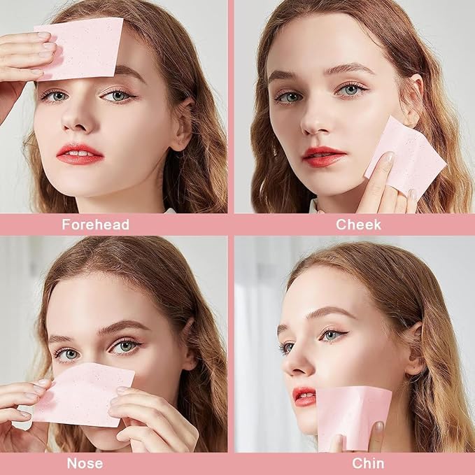 KICHKER Oil Absorbing Sheets for Face - 100pcs Bamboo Charcoal & Green Tea Blotting Papers | Natural Oil Control for Oily & Acne-Prone Skin | Perfect for On-the-Go, Gym, Travel & Everyday Use (Rose Pink, 100 Sheets)