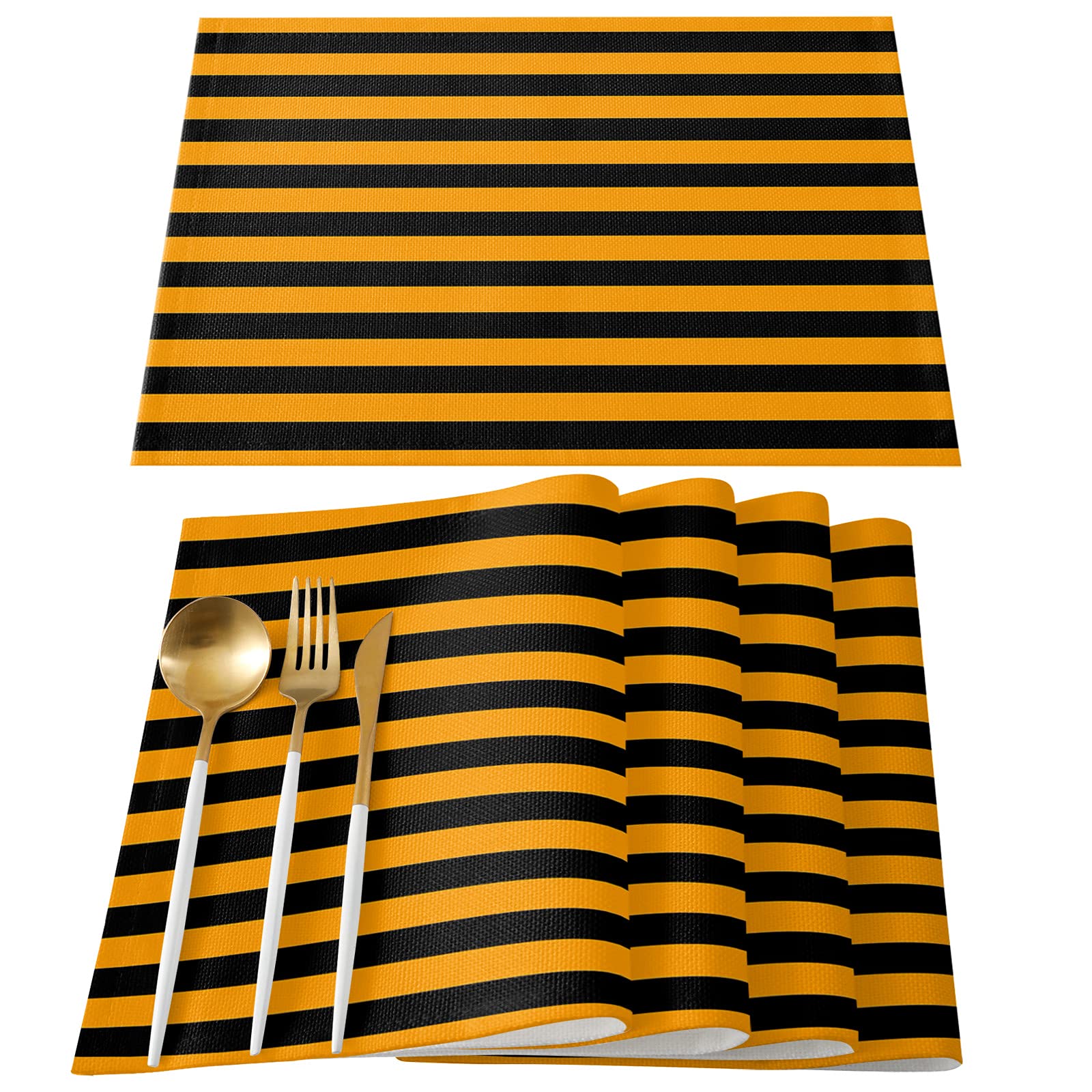 ARTSHOWING Halloween Placemats Set of 4 - Non-Slip Washable Table Mats for Kitchen & Dining Decor (19x13 Inch) - Orange & Black Striped Design - Perfect for Spooky Dinner Parties & Fall Home Decor