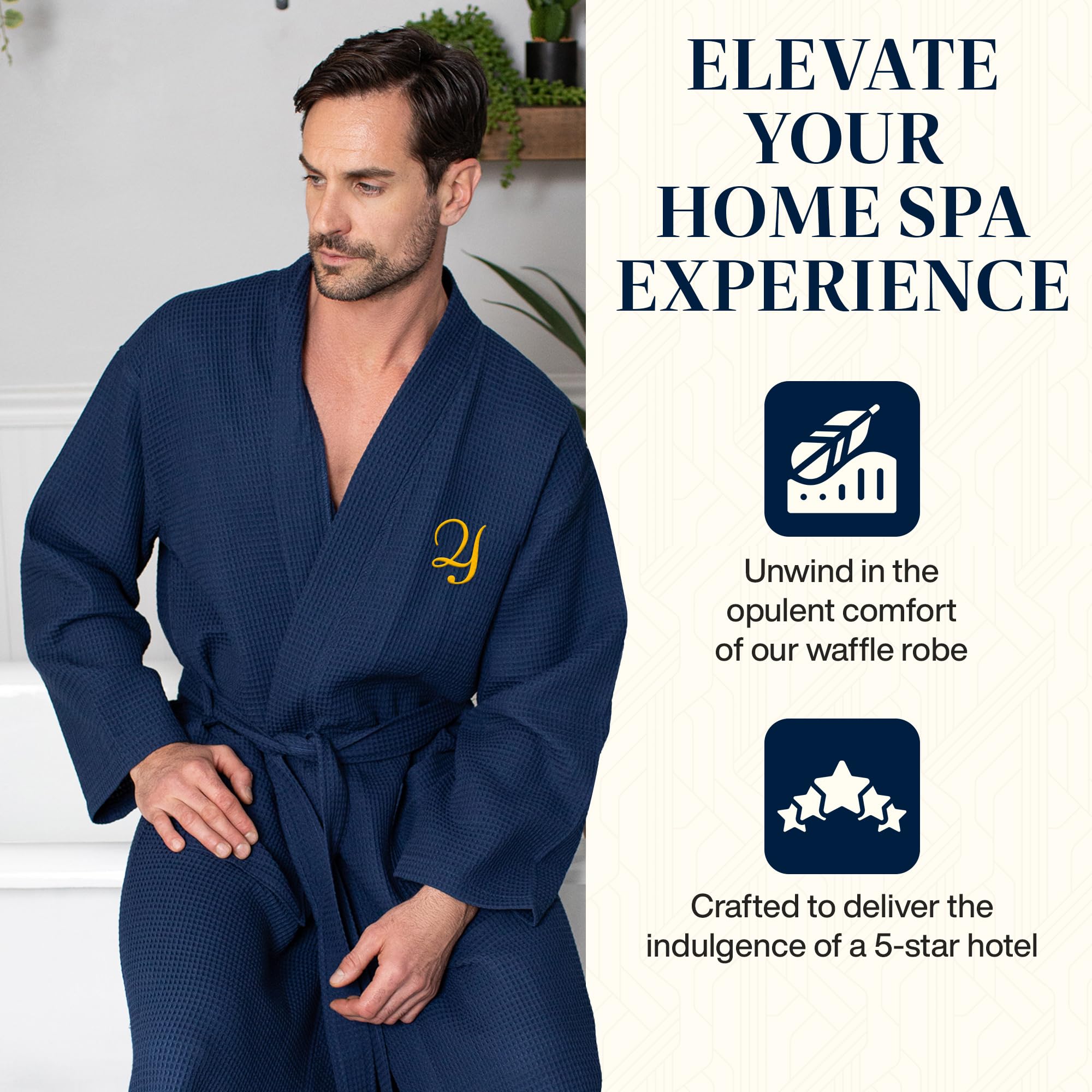 Premium Men's Cotton Waffle Bath Robe - Ultra Soft SPA Luxury Linen Robe for Relaxation at Home, After Shower & Spa Days