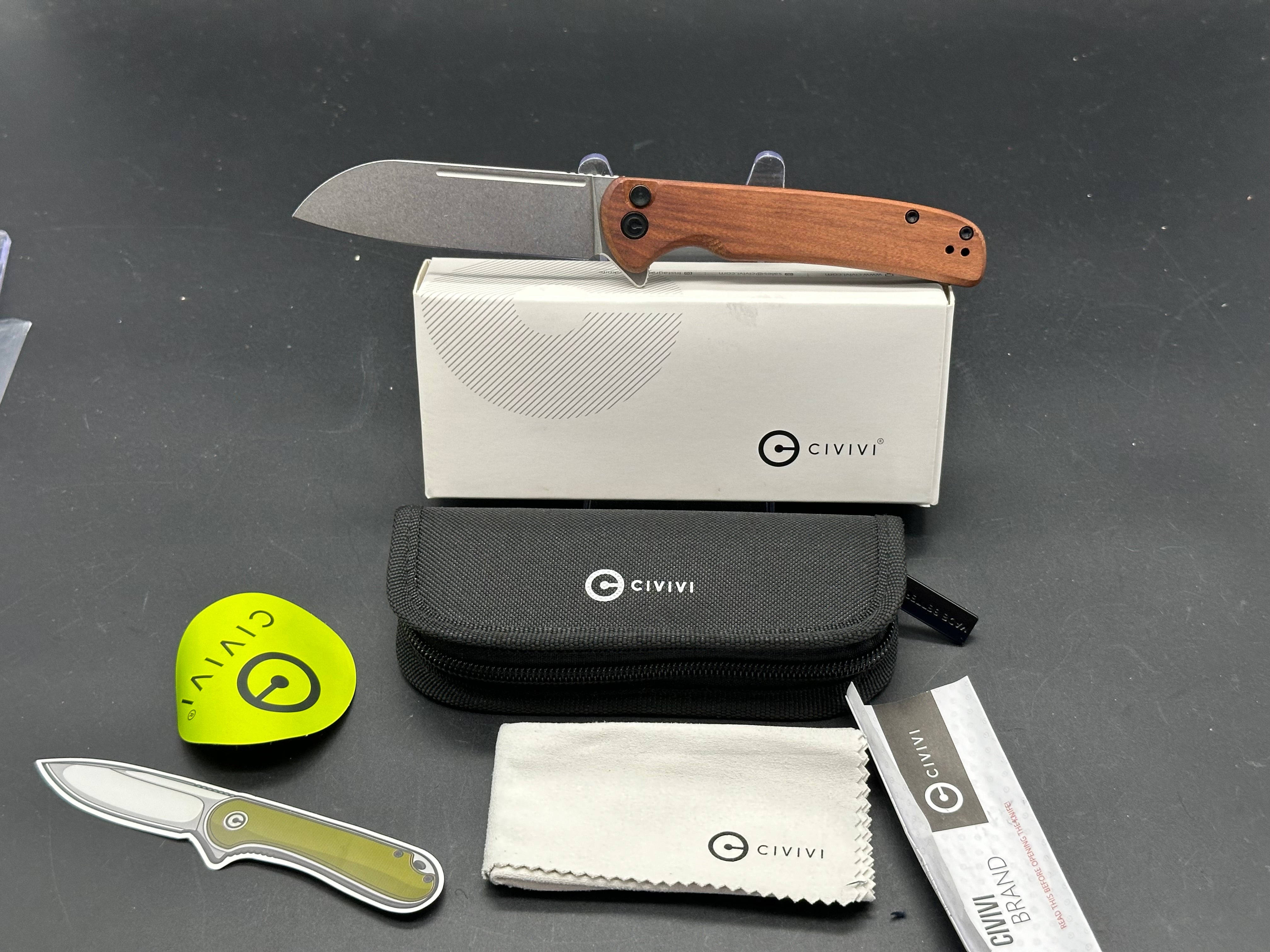 CIVIVI Chevalier Folding Pocket Knife - Cuibourtia Wood Handle, 14C28N Stainless Steel Plain Edge, Stonewash Finish - Perfect for Camping, Hiking & Everyday Carry (EDC)