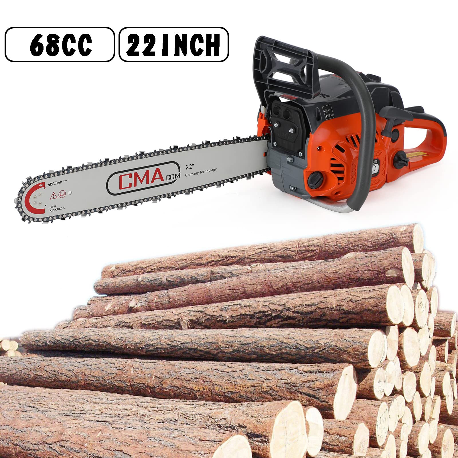Topteng 22 Inch 68cc Gas Chainsaw - Powerful 22
