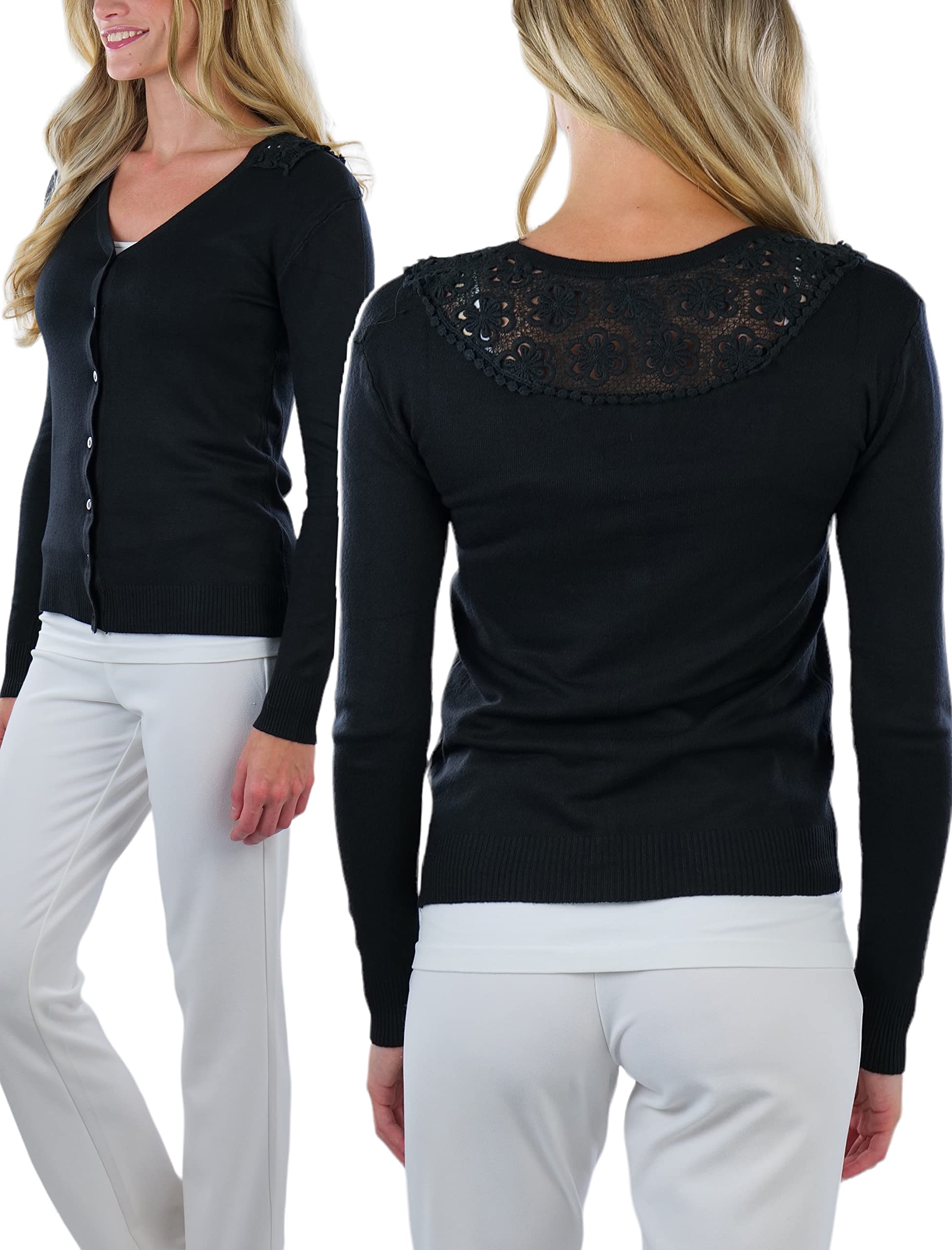 ToBeInStyle Women's Lace Embroidery Cardigan Sweater - Lightweight Open Front Knit Cover Up for Spring & Summer - Perfect for Office, Date Night & Beach Wear