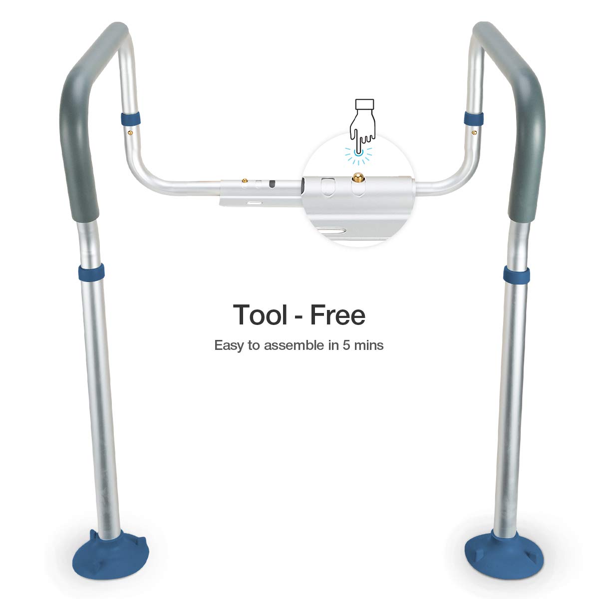 GreenChief Adjustable Toilet Safety Rail - Bathroom Handrails for Elderly, Handicapped & Disabled - Medical Toilet Seat Assist Frame with 2 Extra Rubber Tips - Ideal for Home Care & Senior Safety