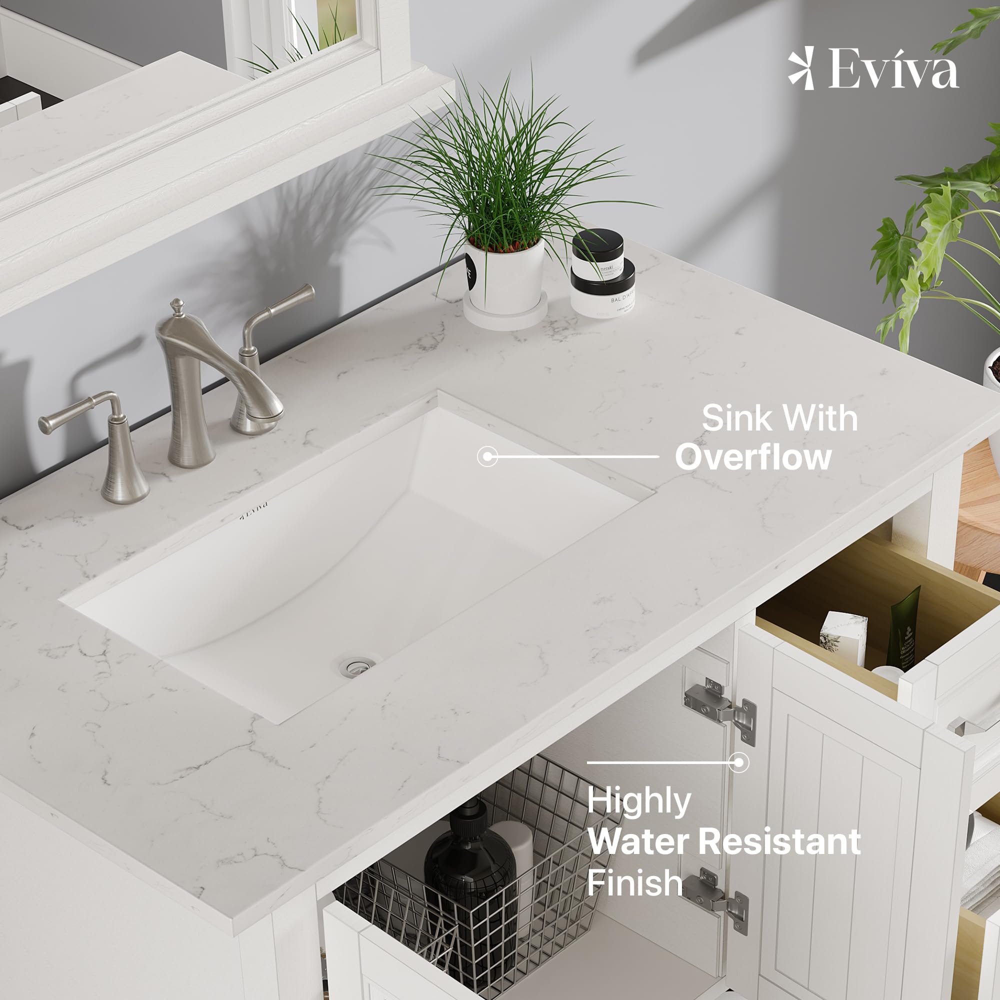 Luxury 36 Inch White Bathroom Vanity with Sink Top - Modern Freestanding Vanity Cabinet with Functional Storage - Perfect for Master Bathrooms, Powder Rooms & Small Space Remodels