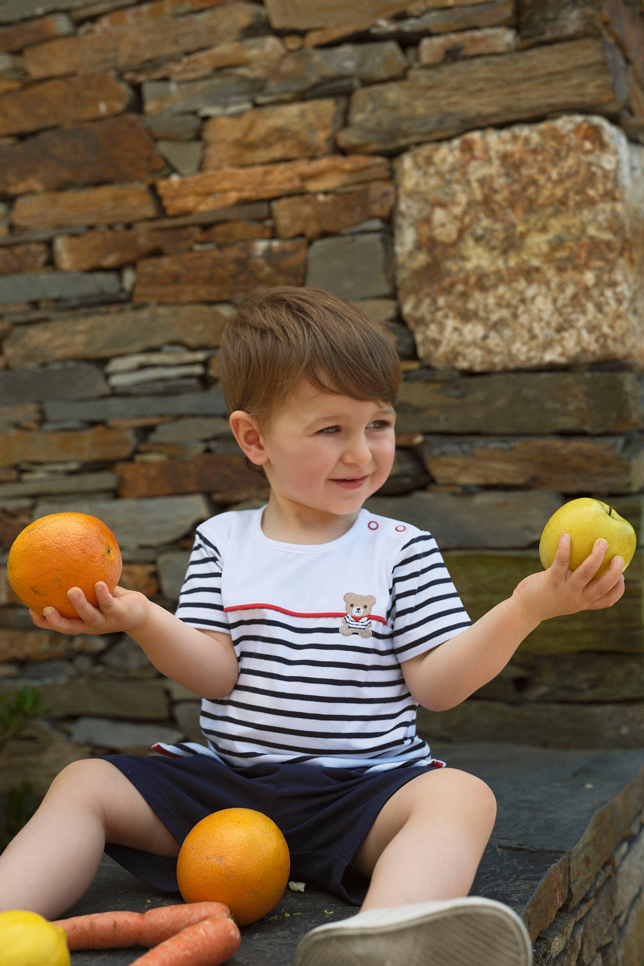 Kai Navy Striped Teddy T-Shirt & Shorts Set - Comfortable Cotton Casual Outfit for Boys & Girls - Perfect for Playdates, School, and Family Outings