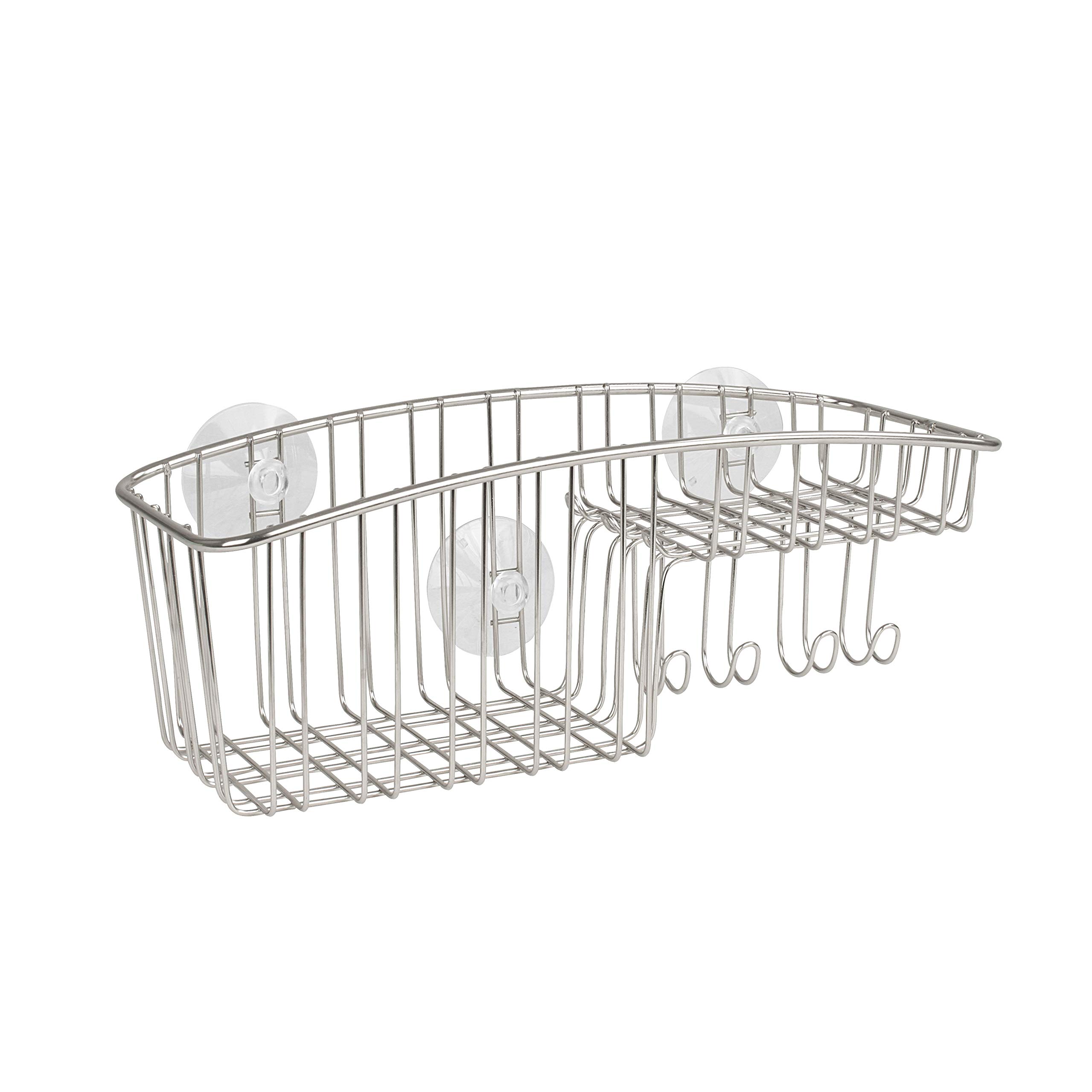 Stainless Steel Shower Caddy with Suction Cups - Bathroom Organizer for Soap, Shampoo, Razors & Loofahs - Rustproof Shower Basket with Hooks - Perfect for Small Spaces & Apartment Bathrooms