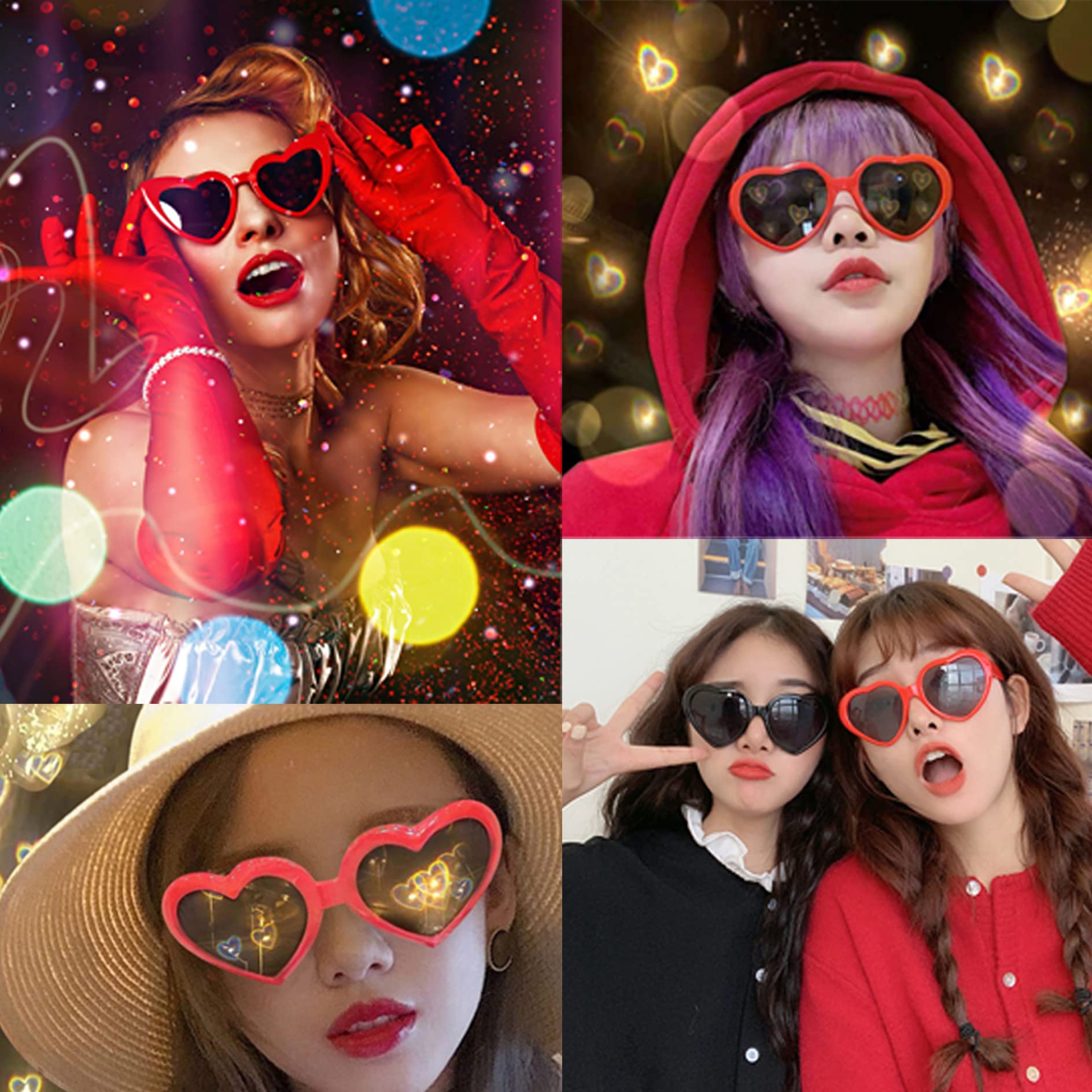 Heart Shaped Diffraction Glasses - Colorful Light Refraction Party Glasses for Rave, Festival, Concerts & Nightlife - Fun Heart Effect Sunglasses for Valentine's Gift & Special Events