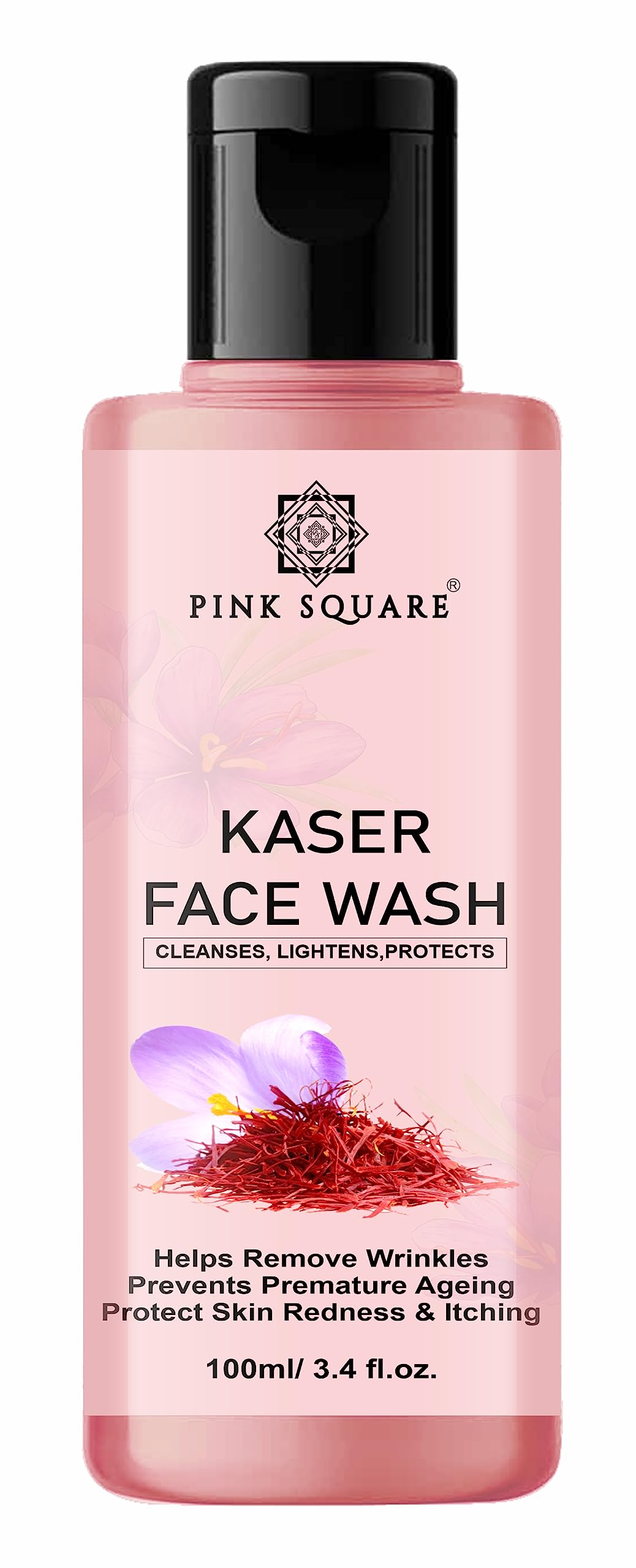 Pink Square Gold Kesar Face Wash with Golden Essence & Saffron Extract - Brightening & Illuminating Facial Cleanser | Silicone-Free, Paraben-Free, No Toxic Chemicals | 100ml | Perfect for Morning & Night Skincare Routine
