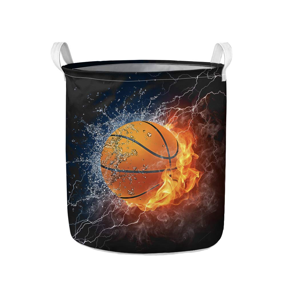 WELLYHOM Foldable Large Laundry Hamper Basket for Kids & Teens - Basketball Themed Dirty Clothes & Toys Storage Bin with Handles - Perfect for Bedroom, Bathroom, Nursery & Playroom Organization
