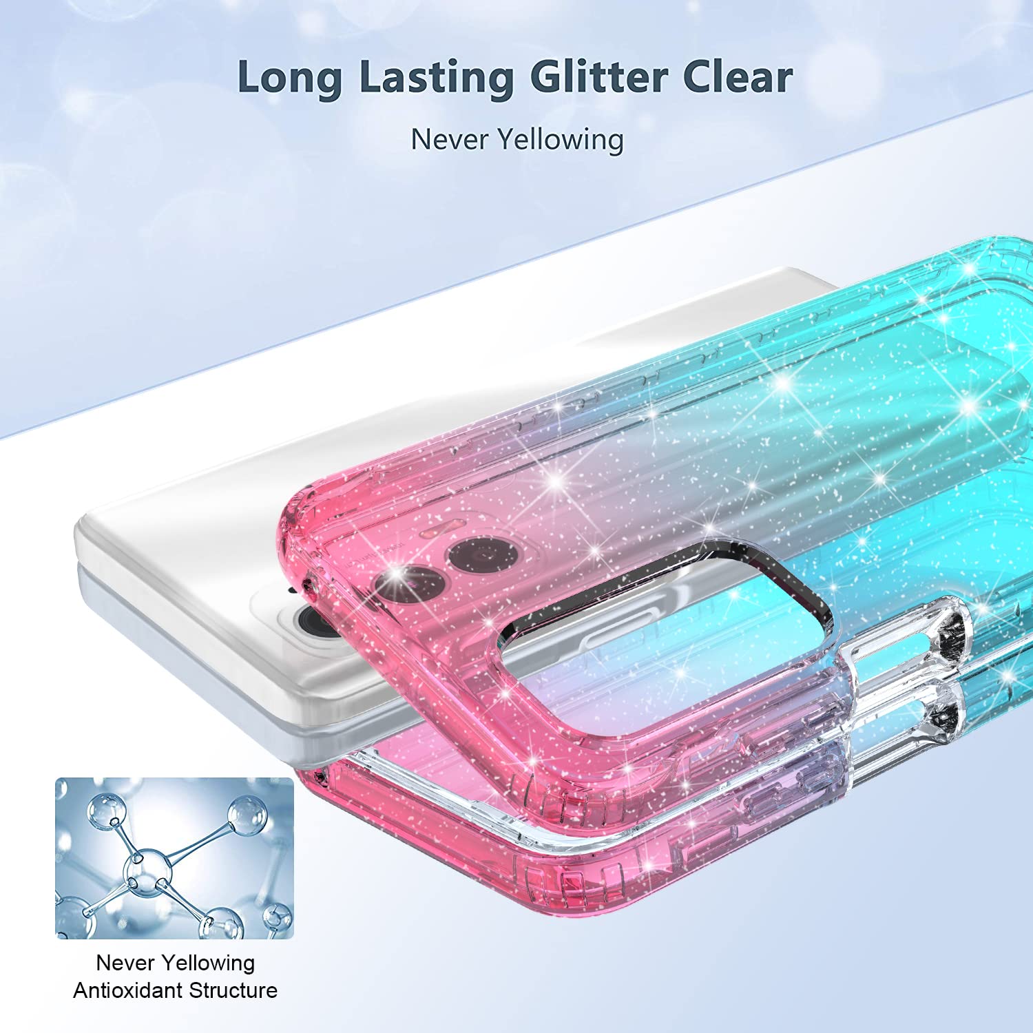 Rosebono Glitter Case for Motorola Edge Plus 2022 - Pink/Teal Hybrid Cover for Daily Protection