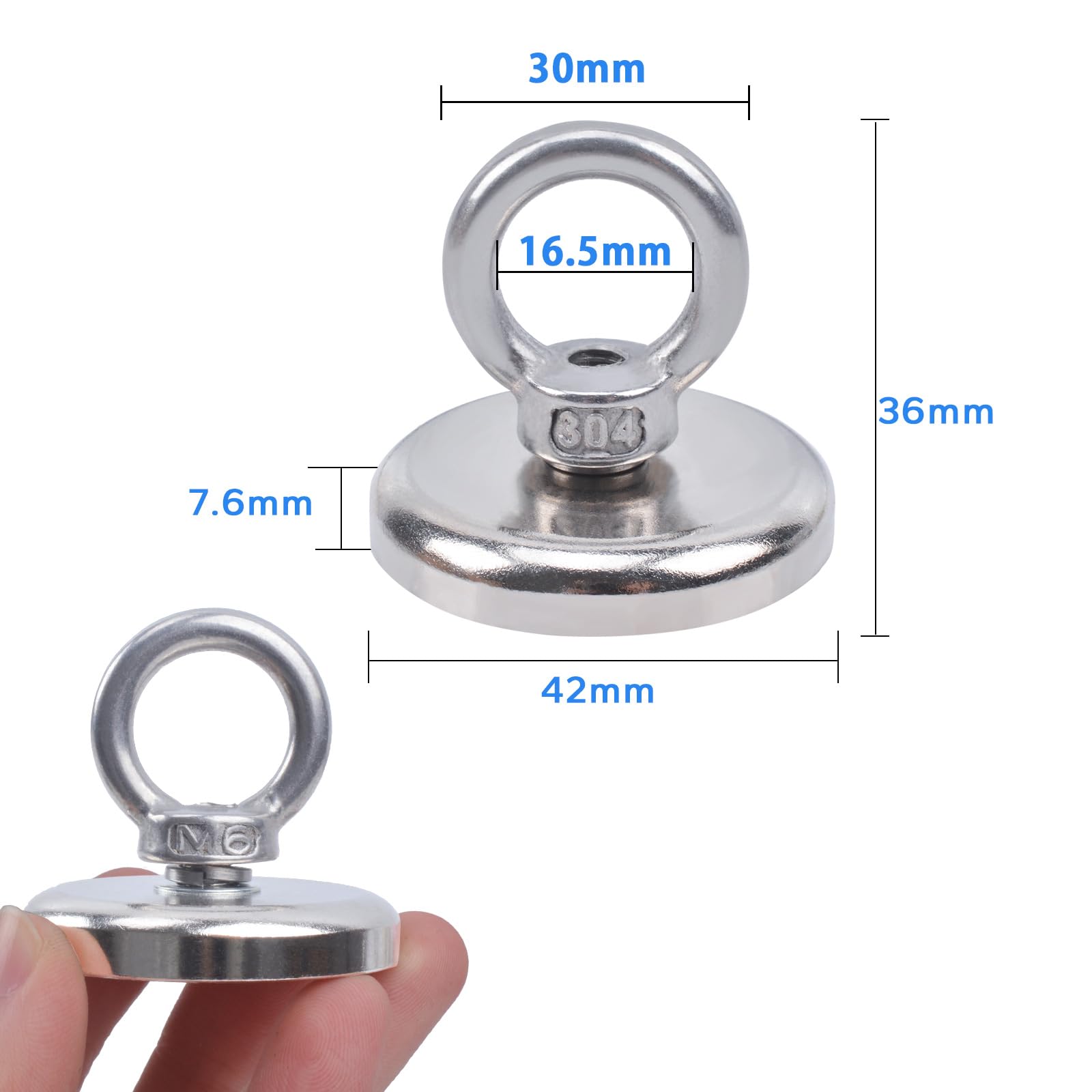 OCEUMAOA Neodymium Fishing Magnet - 70kg Pulling Force, 42mm Diameter with Lifting Rings & Screws - Ideal for Magnet Fishing, Metal Detecting, Workshop & Home Use - Strong Large Rare Earth Magnets for Underwater Treasure Hunting