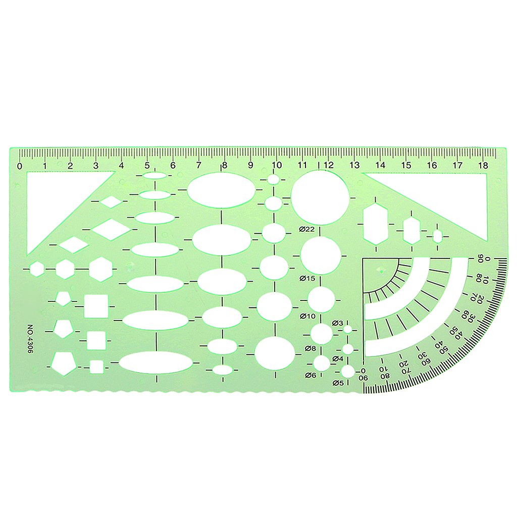 12 Inch Green Geometric Template Ruler - Drawing & Mapping Tool for Students | School Stationery Supplies for Kids | Perfect for Math Class, Art Projects & Engineering Drafting