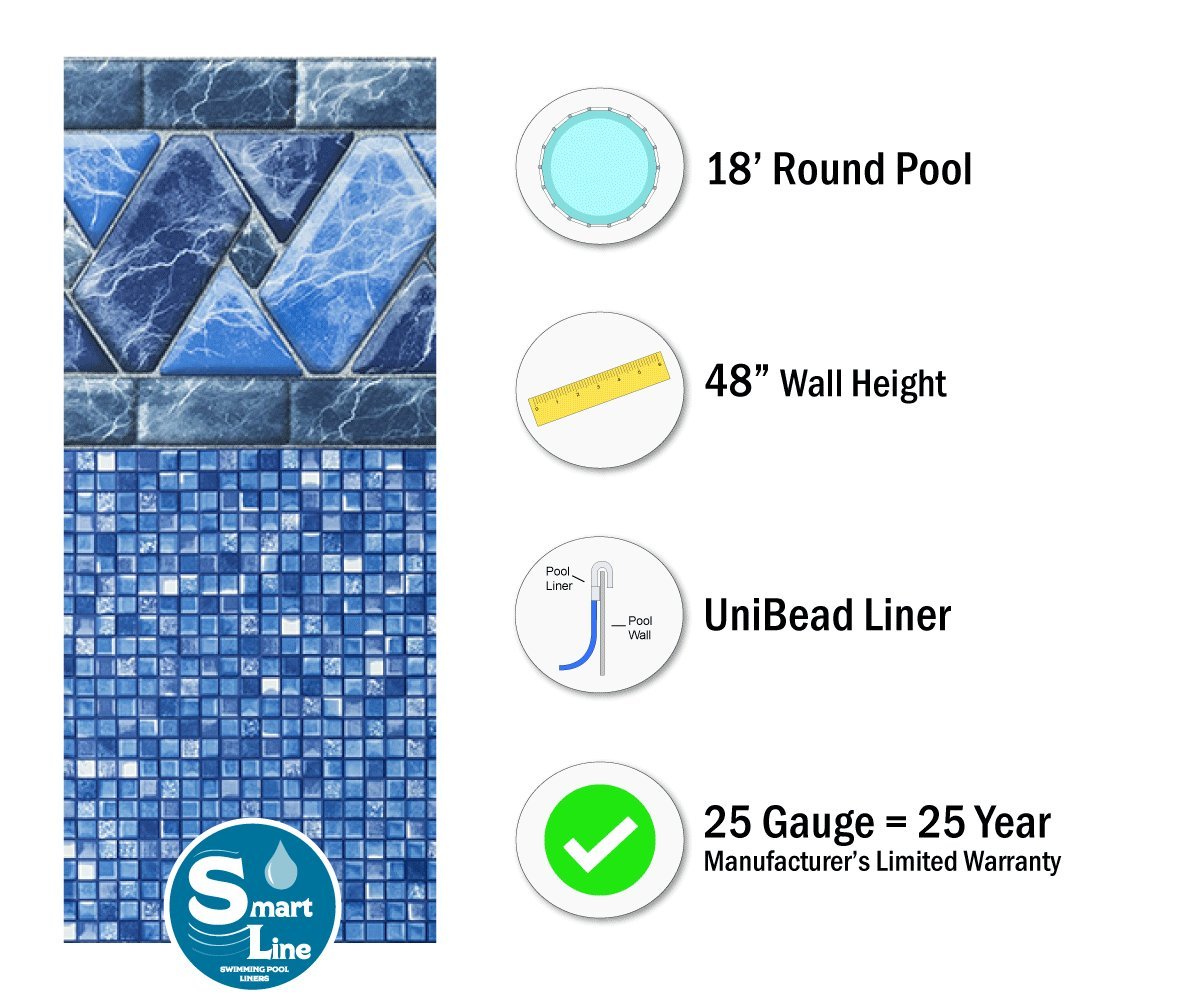 Smartline Stone Harbor 18-Foot Round Pool Liner - UniBead Style | 48-Inch Wall Height | 25 Gauge Virgin Vinyl | Heavy-Duty Above Ground Pool Liner for Steel Sided Pools | Perfect for Backyard Swimming, Summer Relaxation & Family Fun