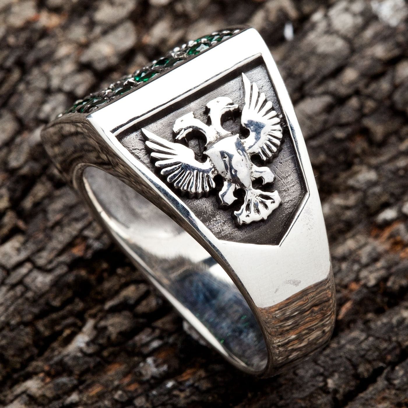 Emerald Eagle Lion Army Sterling Silver Ring for Men - Vintage Military Style Jewelry - Perfect for Gifts, Fashion & Special Occasions