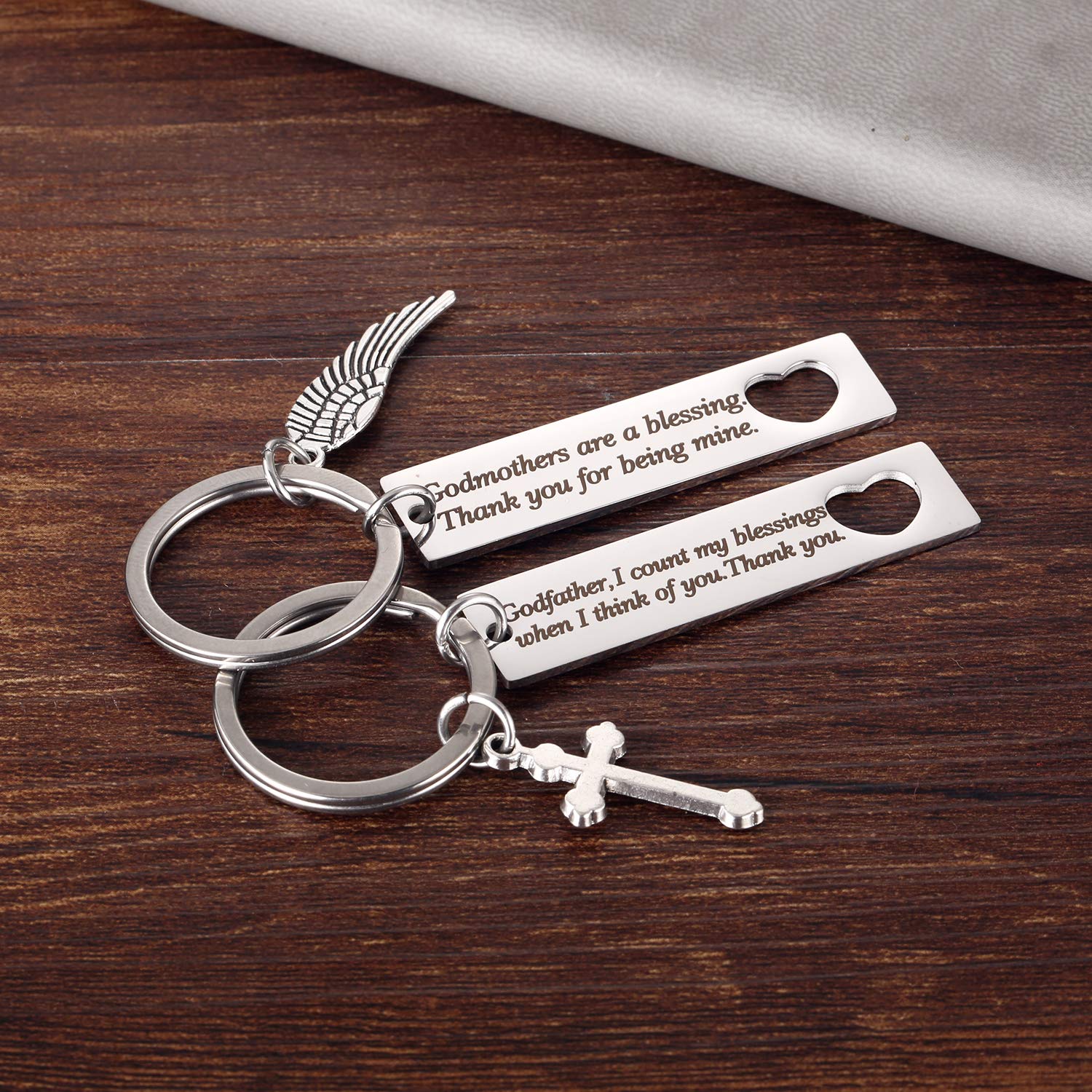 Ralukiia Godmother Godfather Keychain - Thoughtful Gift for Goddaughter, Godchild, Godparents - 'Thank You for Being Mine' Engraved Keepsake - Perfect for Baptism, Christening, Birthday & Appreciation Gifts
