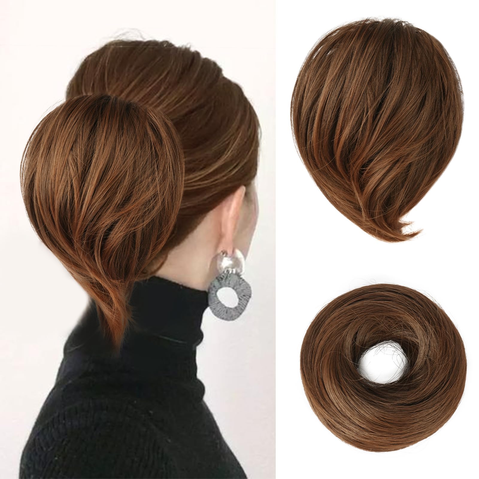 Straight Hair Bun Ponytail Extension - Elastic Scrunchie Hair Tie for Women | Perfect for Workout, Office & Everyday Hairstyles