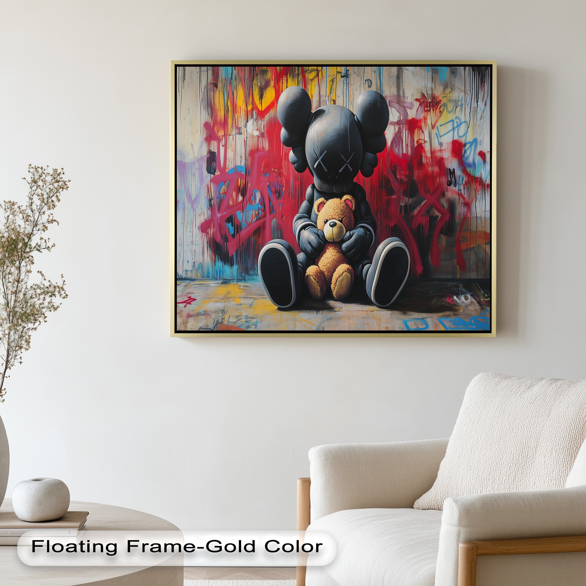 KAWS Oil Painting - Alone with a Bear - Modern Artwork for Home Decor & Gift Ideas
