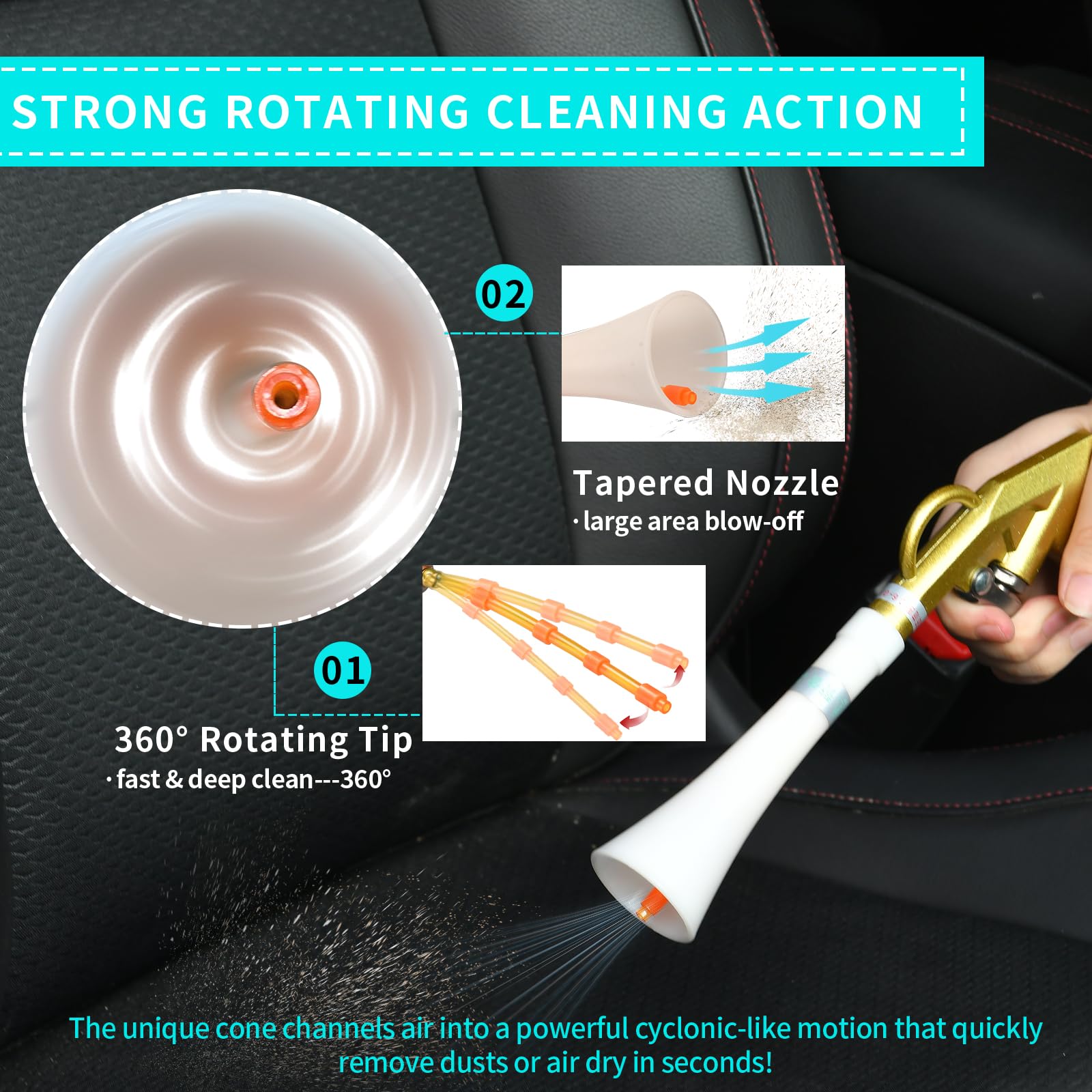 Air Blow Gun for Car Detailing - Powerful Air Compressor Blower with Nozzle & Dusting Brush - Perfect for Interior Cleaning, Drying, and Dust Removal - Ideal for Auto Detailing, Car Wash, and Vehicle Maintenance