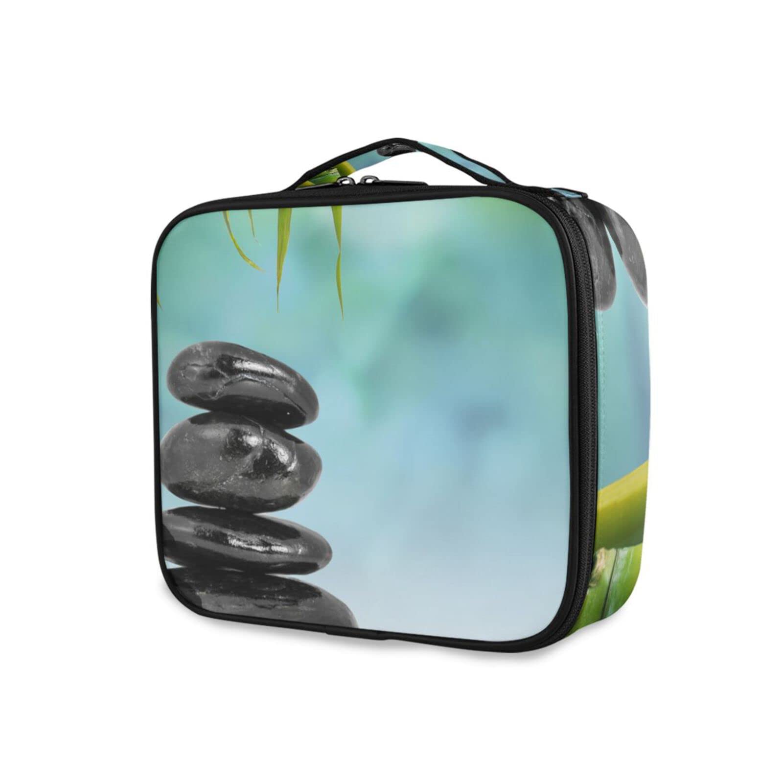 Stylish Travel Makeup Organizer Bag - Bamboo & Stone Design Cosmetic Case with Adjustable Dividers, Portable Jewelry Storage for Women | Perfect for Vacation, Gym & Daily Use