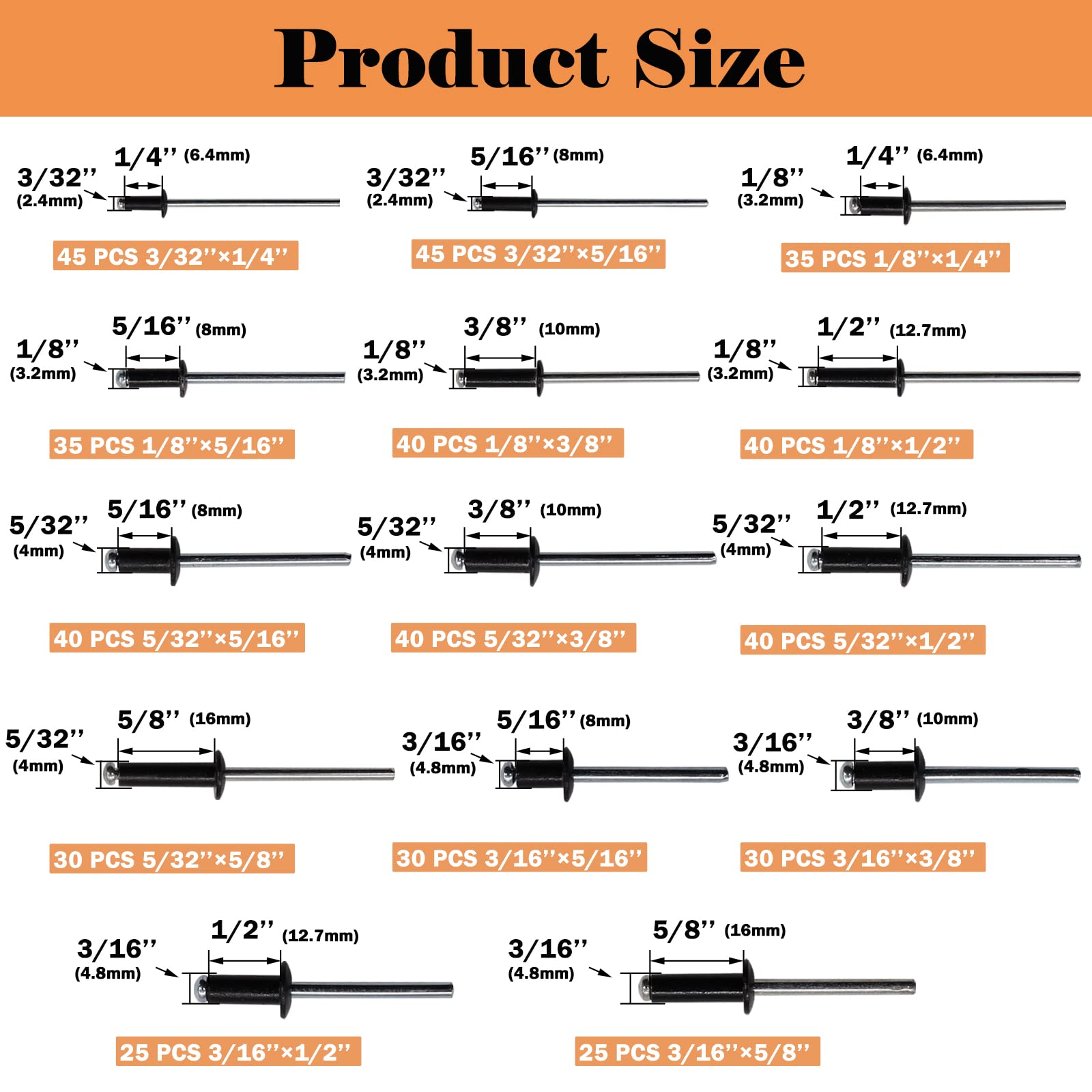 Heavy Duty Riveter Kit with 500PCS 14 Sizes Aluminum Blind Rivets - Professional Pop Rivet Gun & Black Pop Rivets Assortment for DIY, Automotive Repairs, Furniture Making - Perfect for Home Improvement & Metalworking Projects