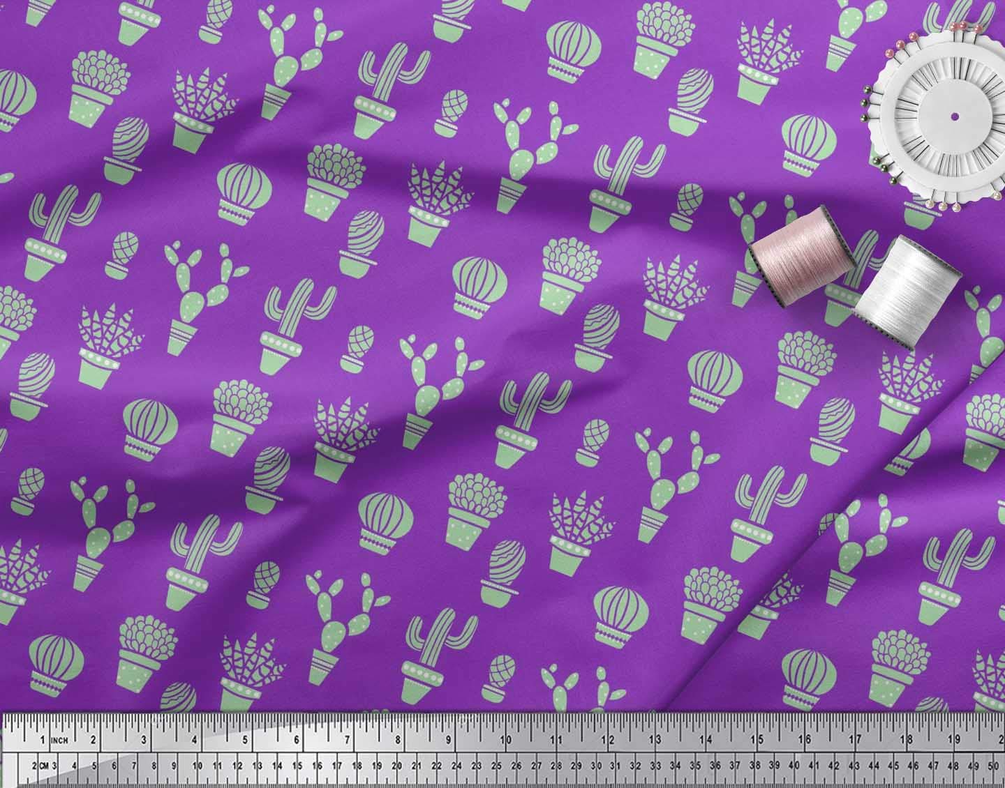Soimoi Rayon Fabric - 42 Inch Wide Pot & Cactus Tree Print Fabric by The Yard for DIY Crafts, Home Decor, and Sewing Projects