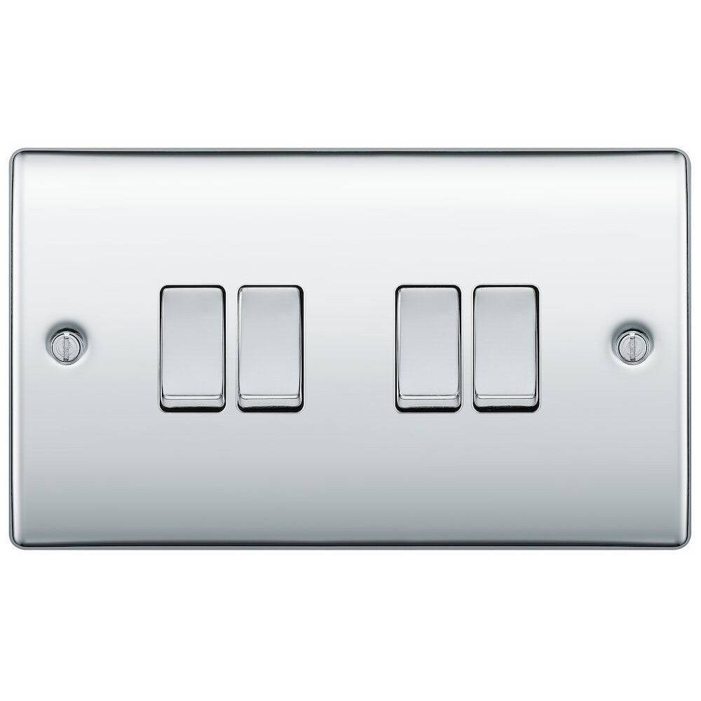 BG Nexus Metal Polished Chrome 4G 2W Light Switch NPC44 - Premium Electrical Switch for Home & Office Decor