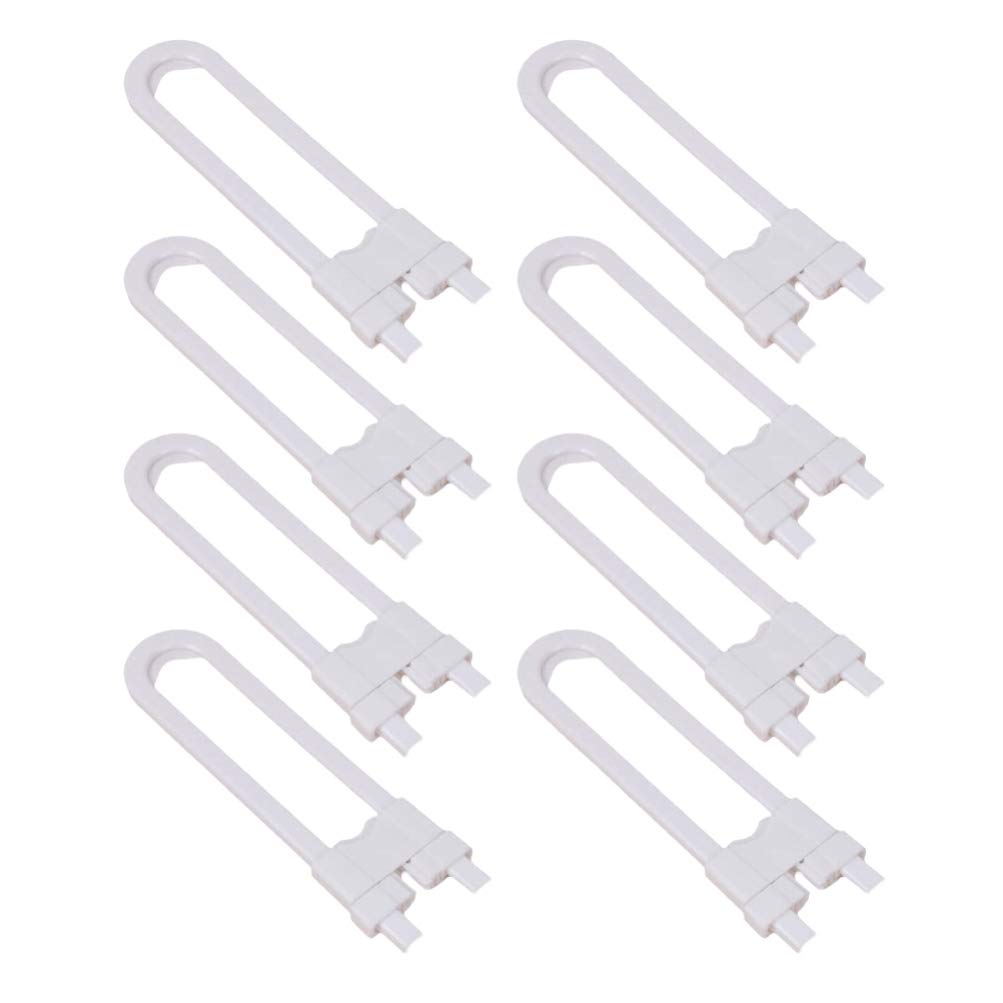 NUOBESTY 8-Pack U-Shaped Sliding Safety Locks for Cabinets & Doors - Childproof Bathroom & Kitchen Storage Locks, Baby Proofing Cabinet Latches (White) - Perfect for Child Safety in Homes, Daycares & Nurseries
