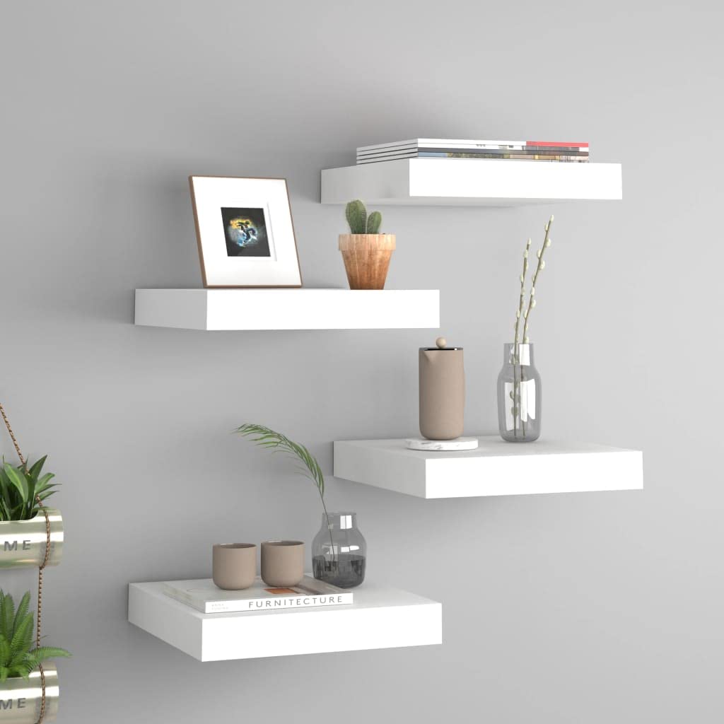 Floating Shelves Set of 4 - White MDF Wall Mounted Shelves 9.1