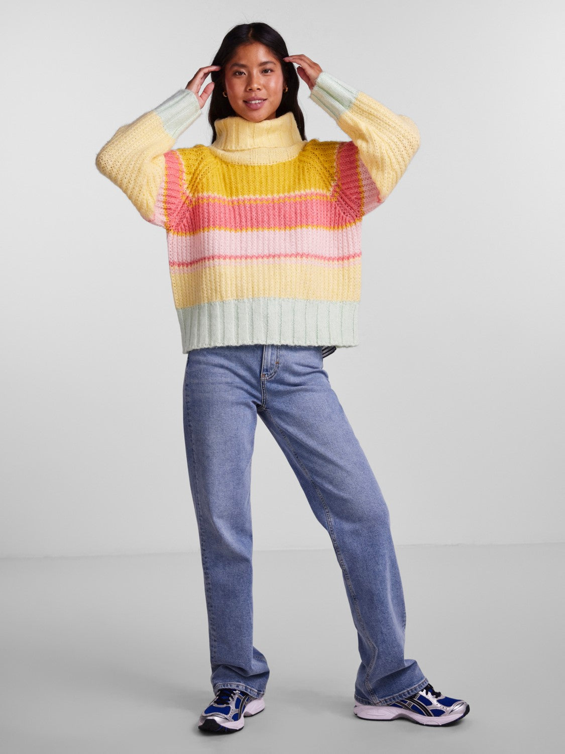 Eila Women's Double Cream Turtle Neck Knit Sweater - Soft Winter Warm Pullover for Casual Outfits & Office Wear